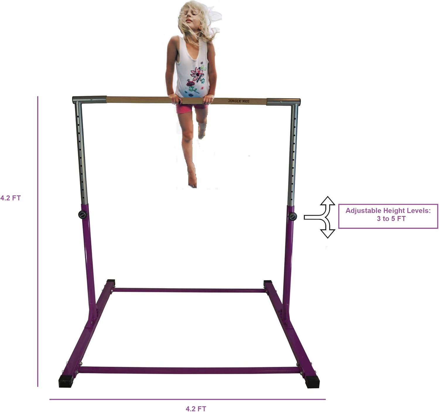 Gymnastics Kip Bar Horizontal Bar Professional Junior Gymnastic Training High Bar Asymmetric Bar 13 Level Height Adjustable Expandable 3 to 5 FT Indoor Outdoor Use (Purple)