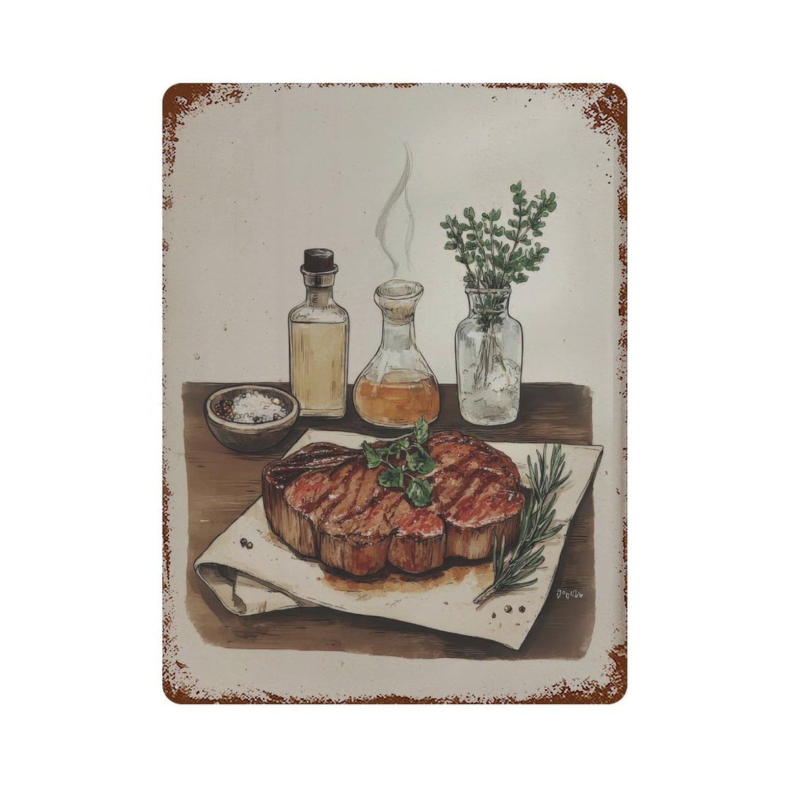 xiaoxiaoshen Food Handdrawn Illustration on Matte Paper Wall Decor Art Metal Tin Poster Modern Home Decor Art Home Bar Shop Decorations Vintage Sign 40x30cm