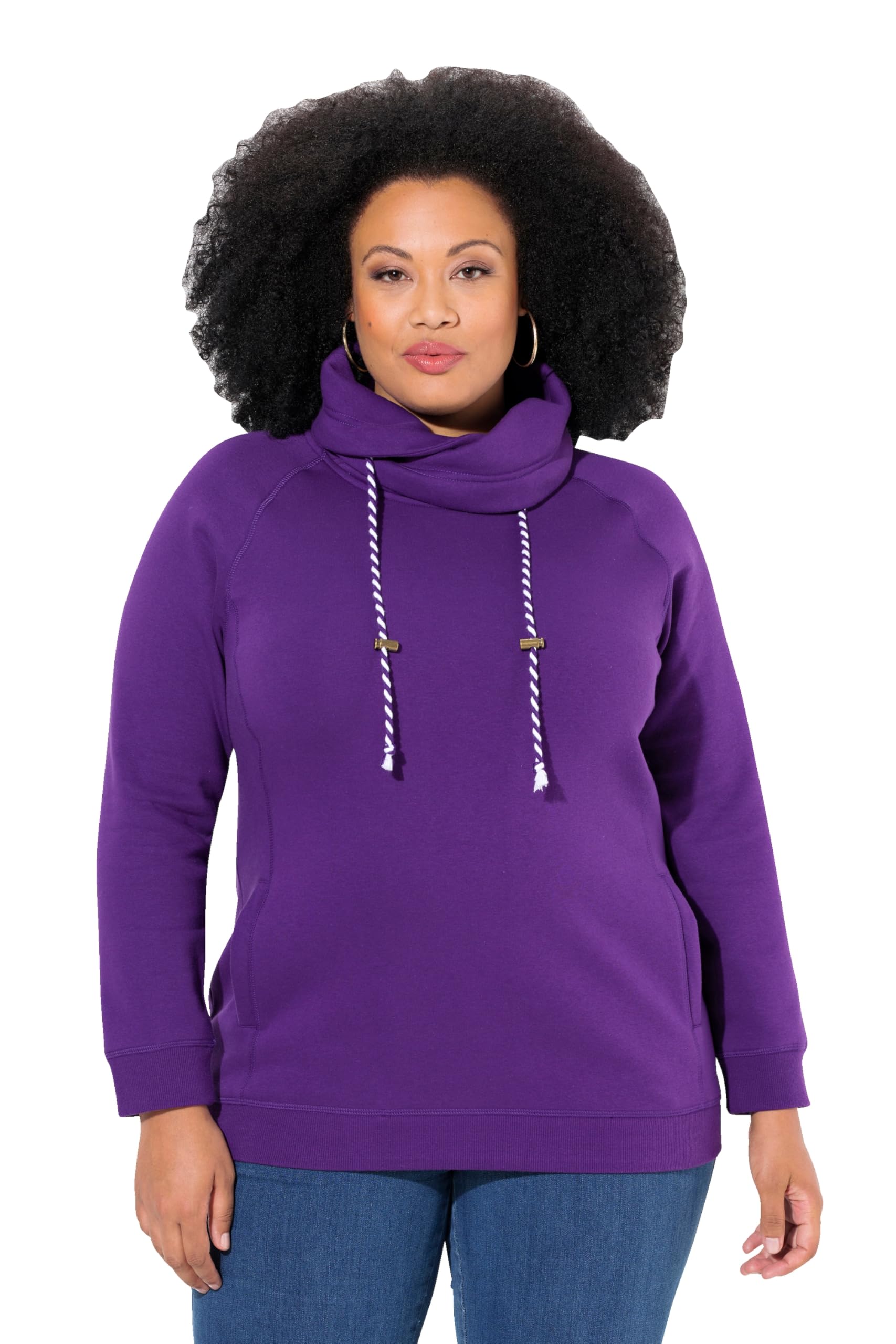 Ulla Popken Damen große Größen Übergrößen Plus Size Sweatshirt, weiter Stehkragen, Taschen, Raglan-Langarm 713963
