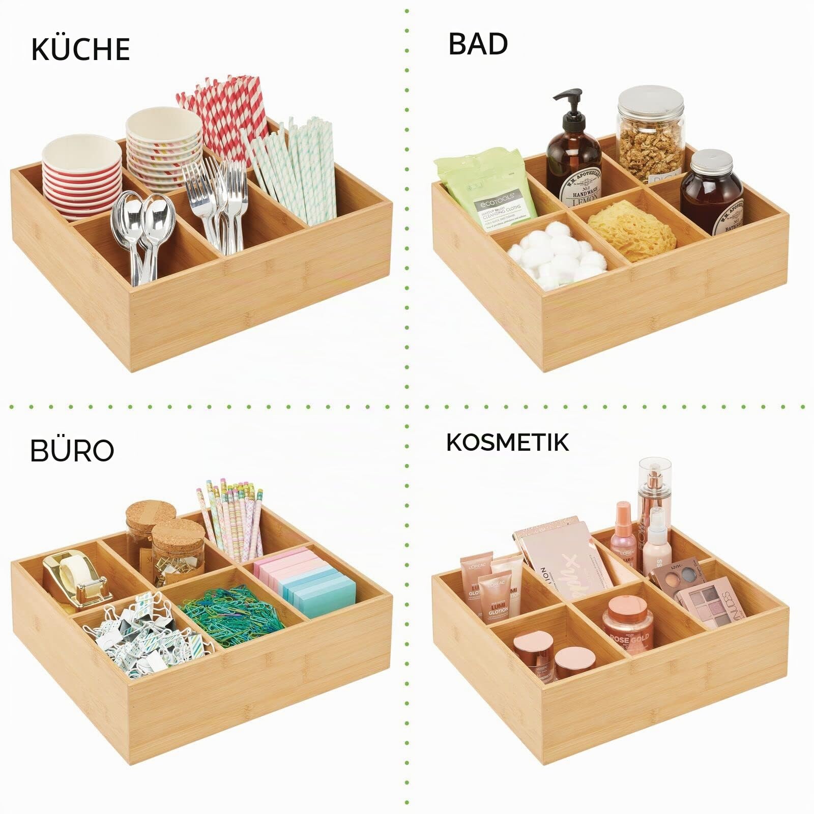 mDesign 2er-Set Teebox – elegante Aufbewahrungsbox mit 6 Fächern aus Bambus – Holzkiste für Teebeutel, Teeei, Gewürze und Co. – naturfarben