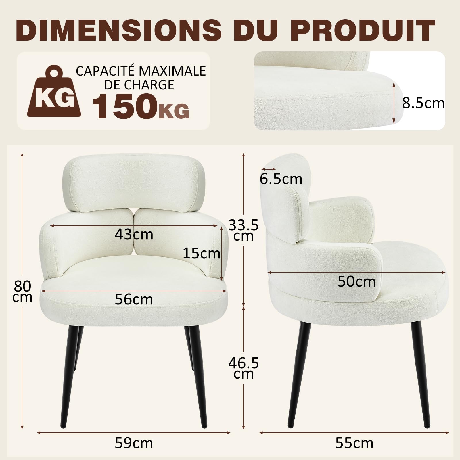 Hellove Chaise Salle a Manger Beige Lot de 1, Chaise de Cuisine avec Accoudoirs, Fauteuil Salon à Pieds croisés Rembourrée, Moderne Dining Chair avec Pied en Métal pour Chambre Cuisine Coiffeuse