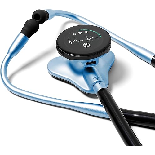 Eko CORE 500™ Digital Stethoscope — 40x Amplification, Active Noise Cancellation, 3-Lead ECG, FDA-Cleared AI with Eko+, Full-Color Display, Reimbursement Eligible — Cool Blue, COR501-CBL/CBL