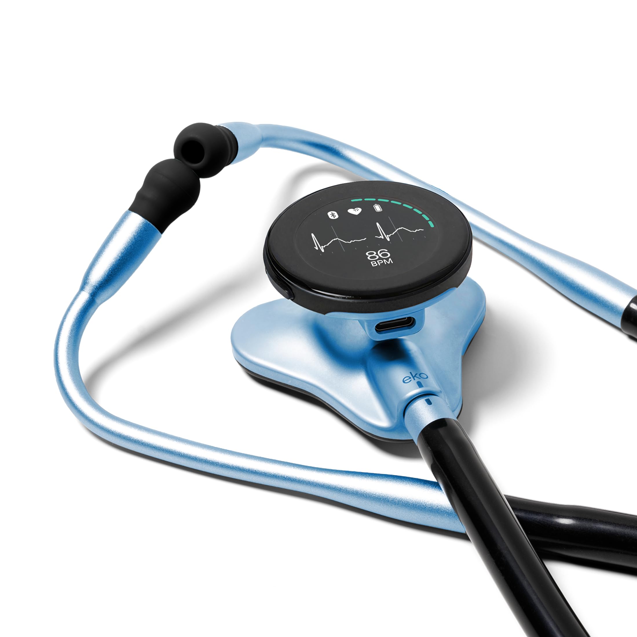 Eko CORE 500™ Digitales Stethoskop, 40-fache Verstärkung, aktive Geräuschunterdrückung, 3-Blei-EKG, FDA-zugelassene IA mit Eko+, Vollfarbanzeige, rückerstattungsfähig, Kühles Blau