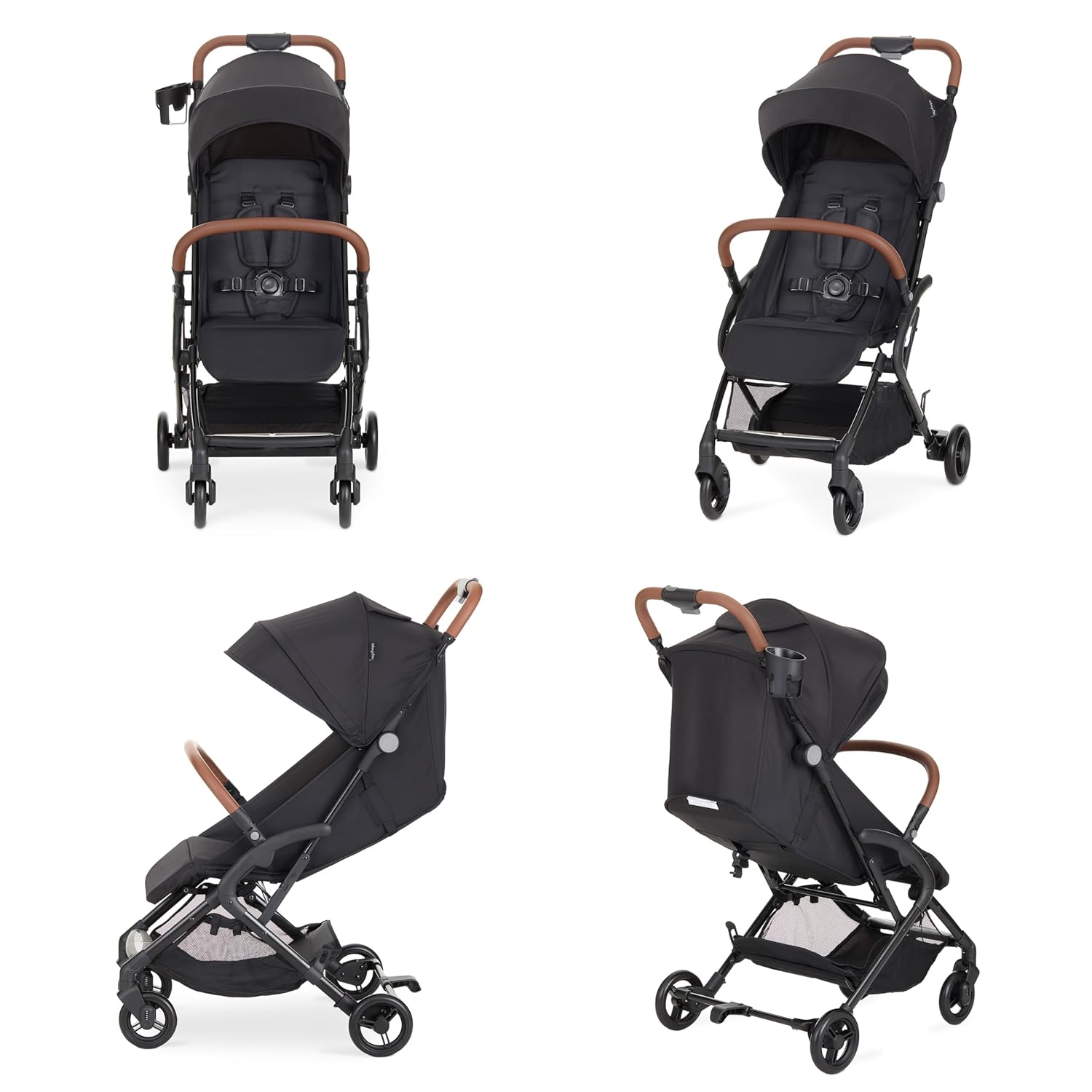 Dream On Me Rio Glide Ultra-Light Compact Stroller, One-Hand Self-Standing Fold, Adjustable Backrest & Footrest, 5-Point Harness, Cup Holder, Suspension Wheels with Storage Basket - Black