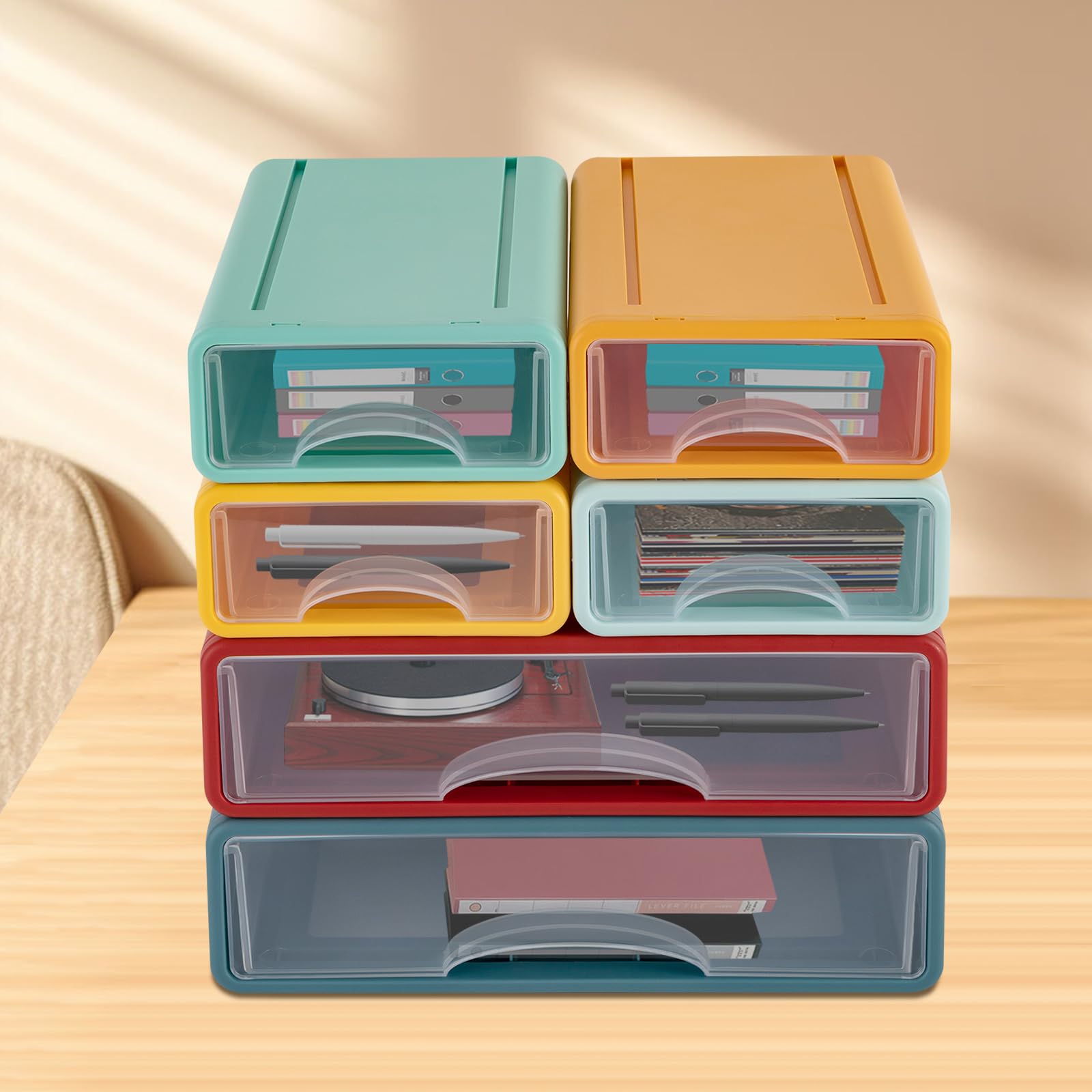 Organizer na biurko z 6 szufladami, 4-poziomowy organizer biurowy, pudełko do przechowywania materiałów biurowych, biżuterii, artykułów piśmienniczych, 34 x 25 x 33 cm (kolorowy)