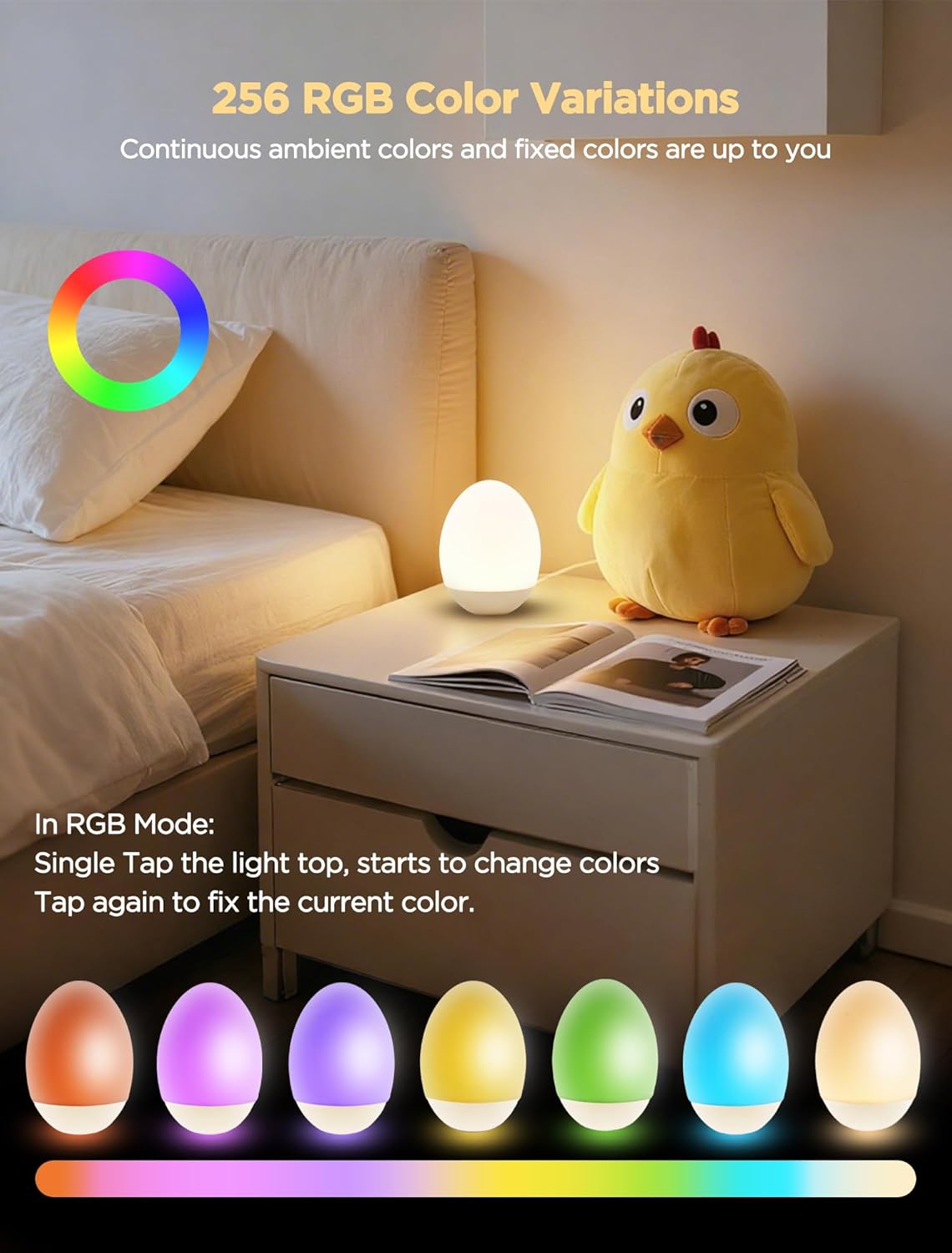 Silicone Egg Light for Nursery with 256 RGB Color,Dimmable Night Light for Kids,Brightness Memory Baby Night Light,Soft BPA Free Table&Bedside Lamp for Toddler,Weeble Wobble Toy,Mood Lighting