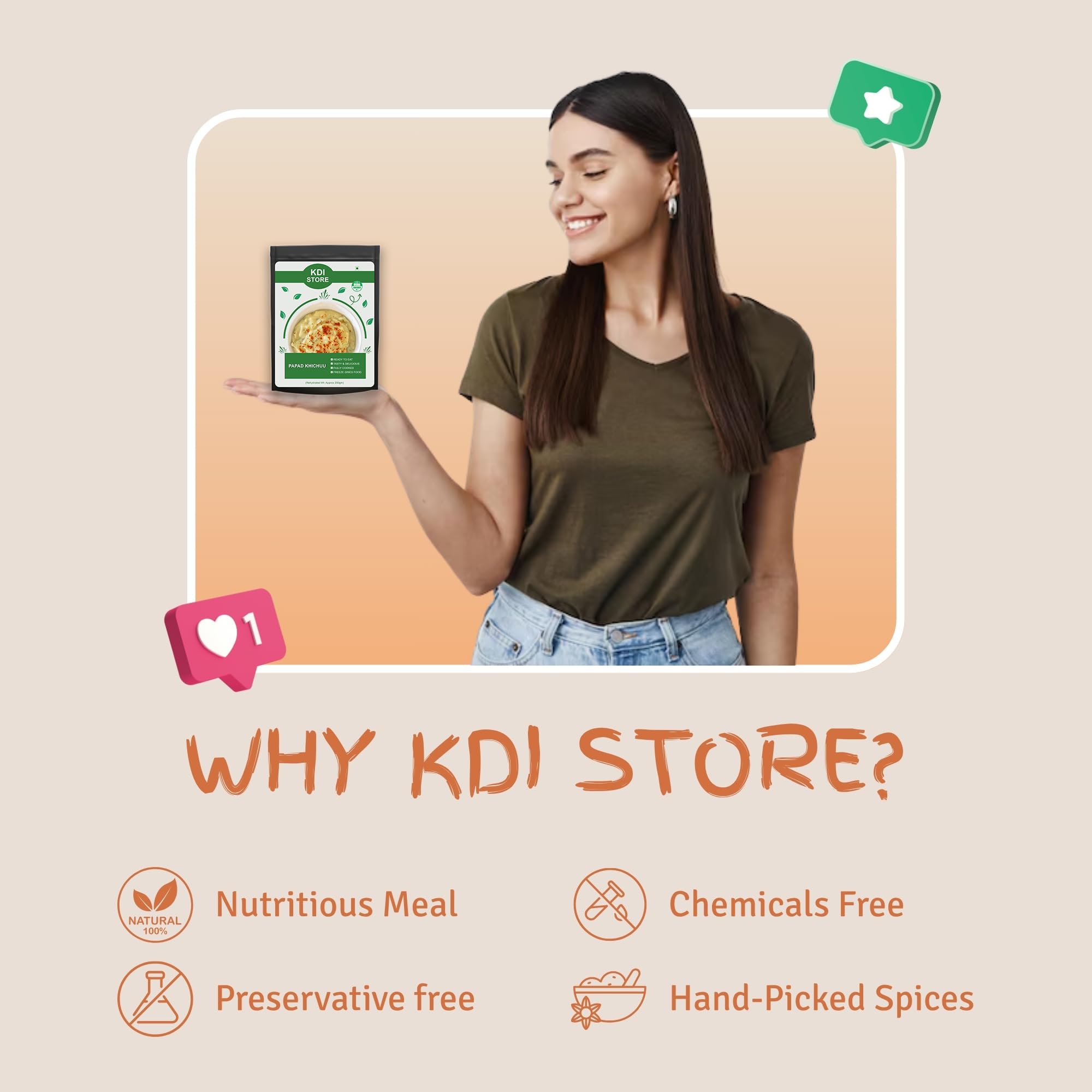KDI Store Papad Khichuu, Ready to Eat Gujarati Snack, USDA Organic, Freeze Dried, Fully Cooked, 35g