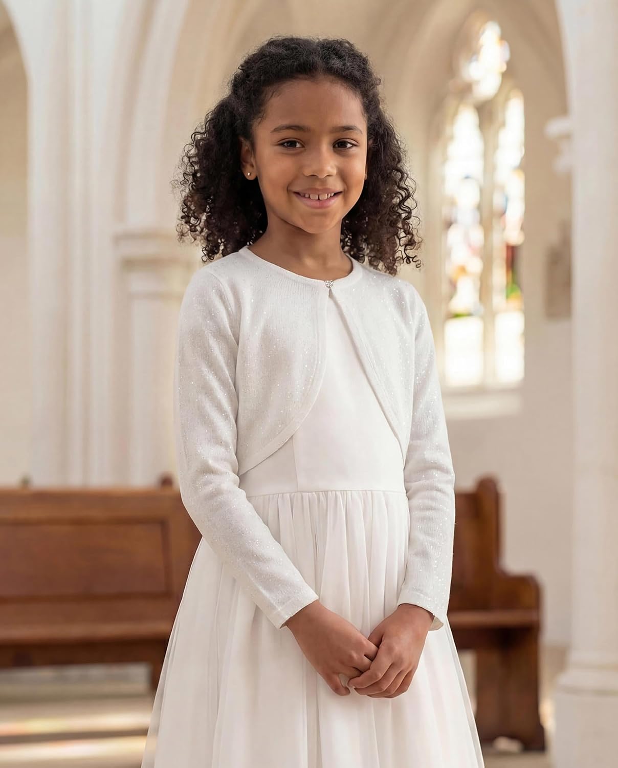 BOLEROSE Girls Long Sleeve Sparkle Cardigan Childrens Kids Bolero Shrug - Image 5