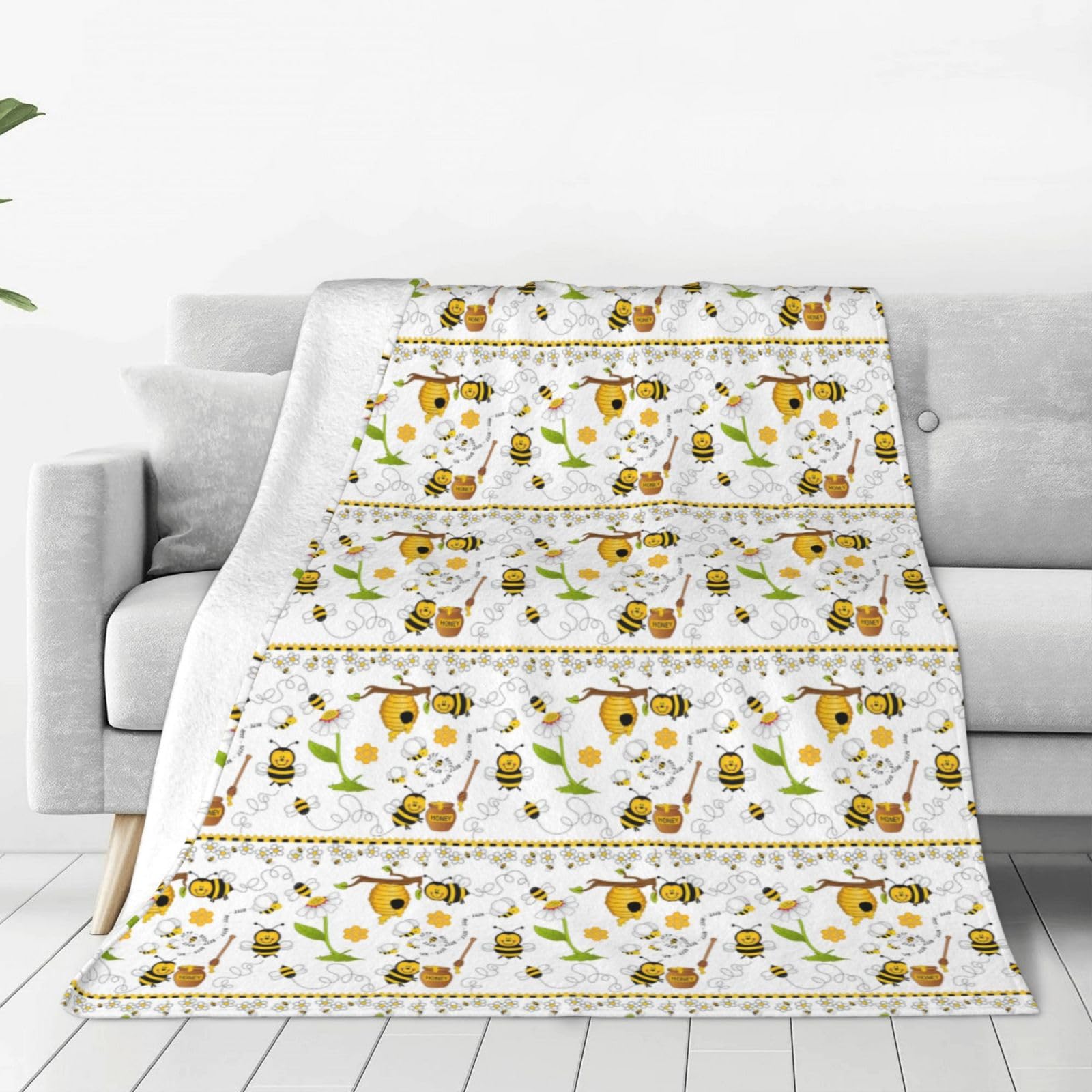 Couverture flanelle abeilles WURTON 152x127 cm pour canapé