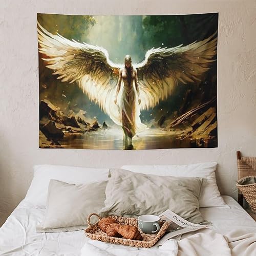 Miniatura 7 de Tapiz de plumas de alas de ángel, Arcángel de la Justicia (1) Tapiz de pintura, impresiones artísticas de pared, tapices colgantes para dormitorio,