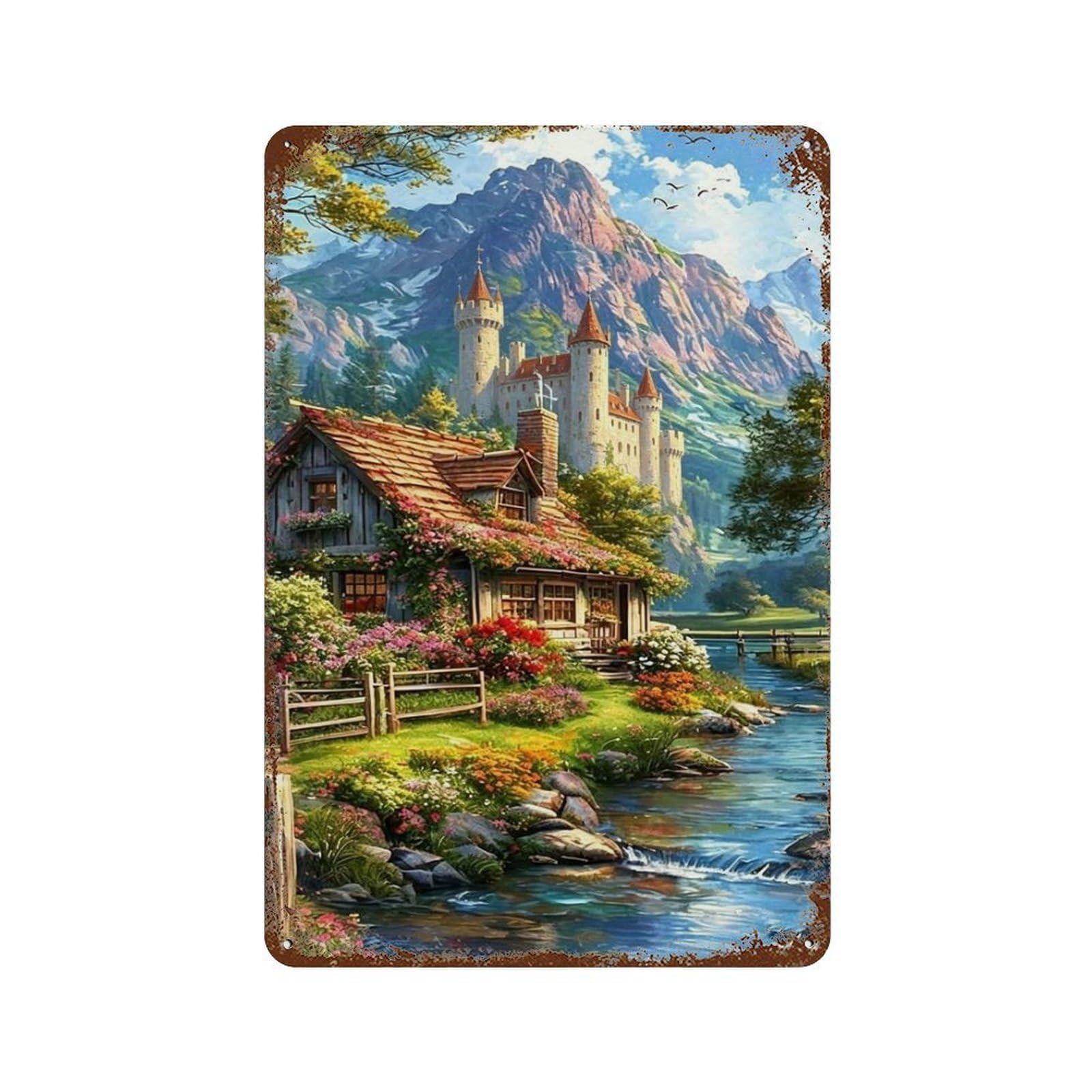 YHGERTKU Mountain Stream Cottage Haven Wall Art Retro Iron Vintage Metal Tin Sign Poster Modern Decor for Living Rooms Gift 30x20cm