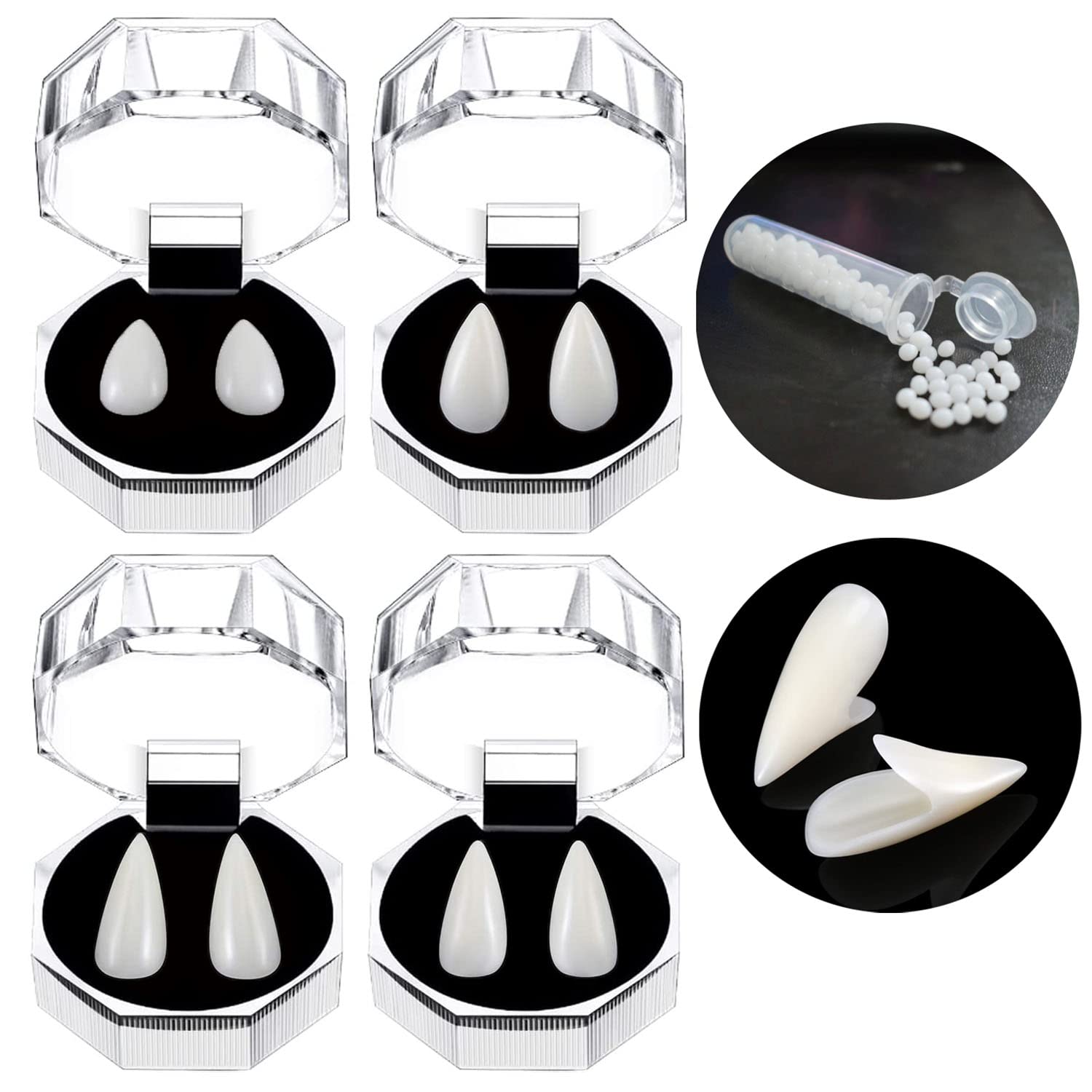 Vampire Fangs Kit,4 Pairs Vampire Teeth with Adhesive Dentures for