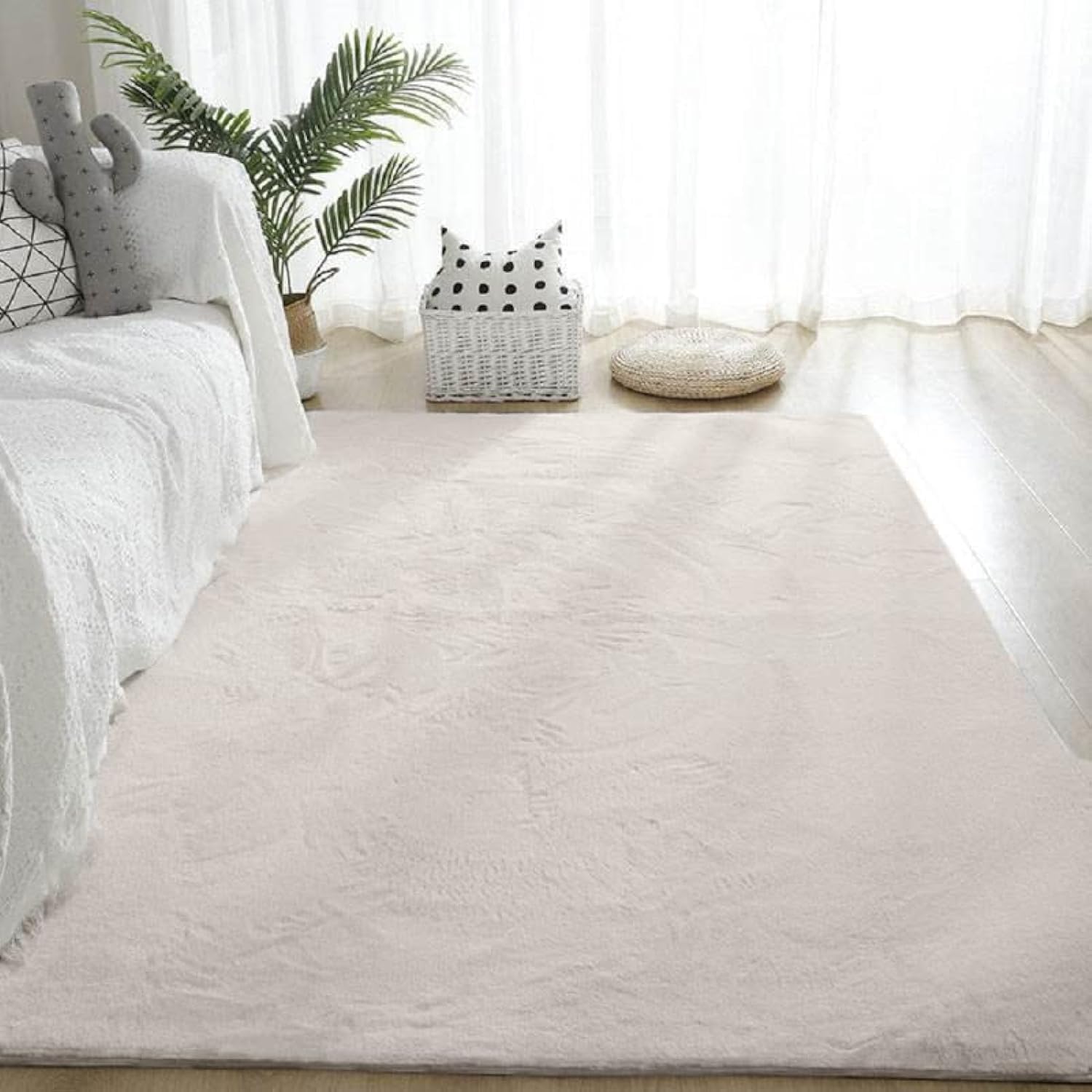 Jun Wei Carpet Soft Rabbit Fur Area Rug Carpet Living Room Bedroom Rugs And Mats Rectangle Soft Touch Carpet 180X300 Cm Rice-White（3cm thicker)）