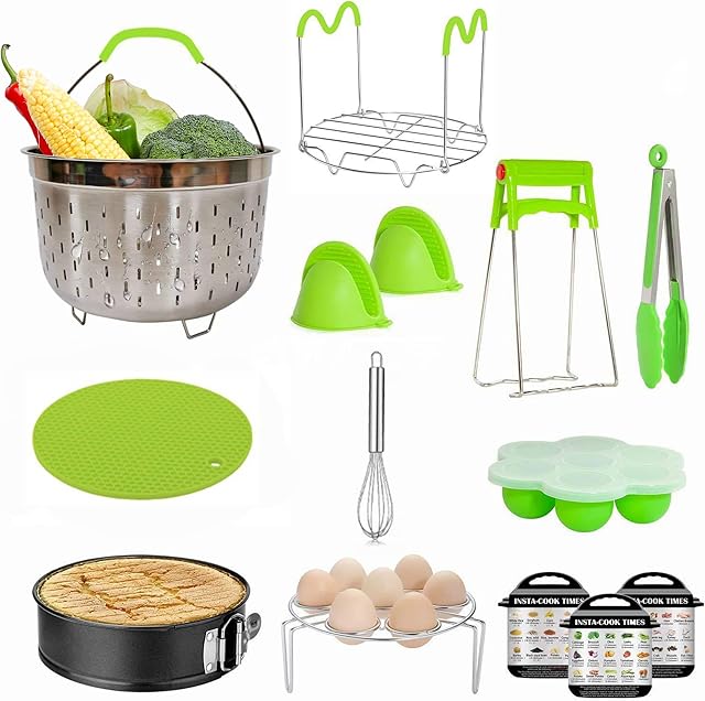 Pressure Cooker Accessories Set of 14 Air Fryer Accessories Fits 5,6,8 Qt Instant Pot Pressure Cooker with Steamer Basket Springform Pan, Egg Bites Mold, Egg Steamer Rack, Kitchen Tongs and More