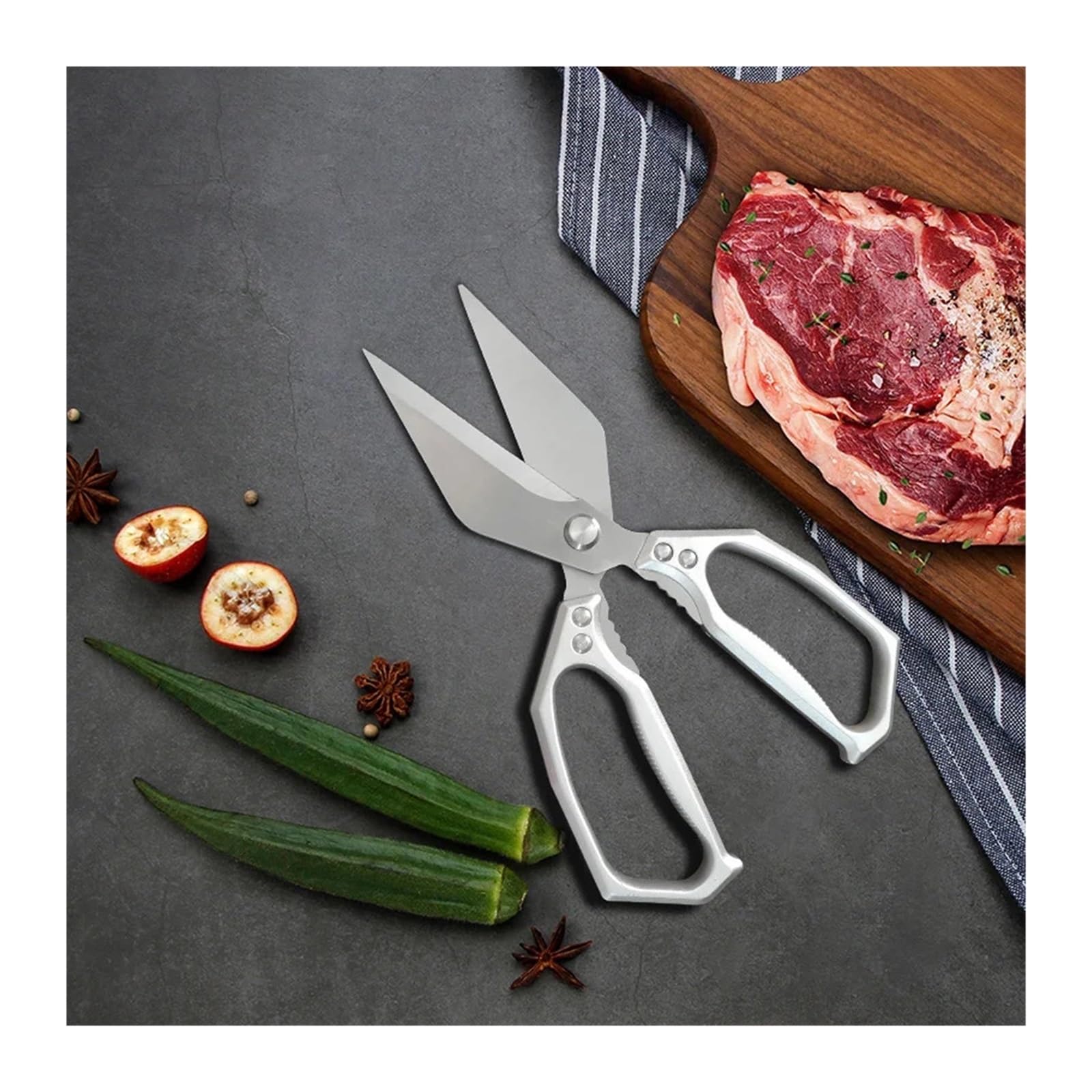 Edelstahl-Küchenzubehör-Schere, Multifunktions-Lebensmittelschere, kompatibel for Huhn, Gemüse, Grillfleisch, Fisch, Kochwerkzeug