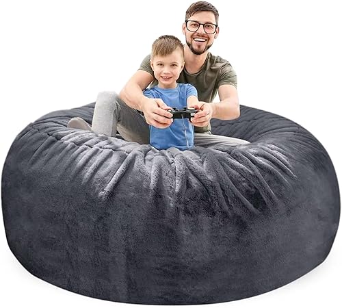 Miniatura 3 de Puf de piel gigante de 5 pies para muebles de sala de estar de adultos, grande, redondo, suave, esponjoso, de piel sintética, funda gigante para