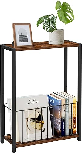 Miniatura 9 de Mesa auxiliar estrecha con soporte para revista, mesa auxiliar delgada perfecta para espacios pequeños, diseño que ahorra espacio para sala de