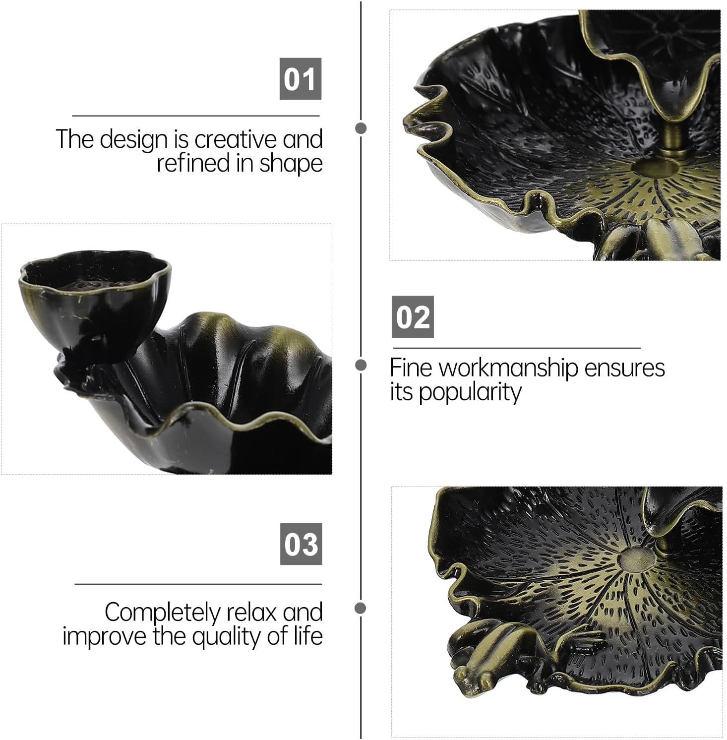 Lotus Leaf Incense Burner for Backflow Aroma Therapy, Zinc Alloy image 3