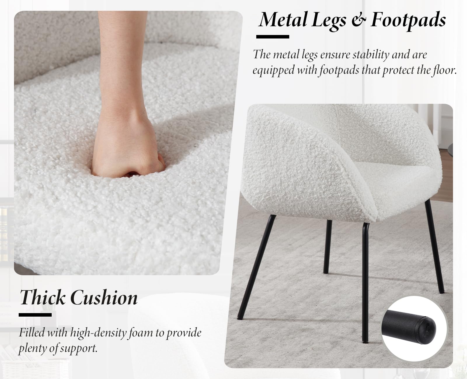Ya-Home Fauteuil Salon en Fausse Fourrure Moderne Chaise de Chambre avec Dossier Fauteuil Relax Confortable avec Pieds en Métal, Blanc