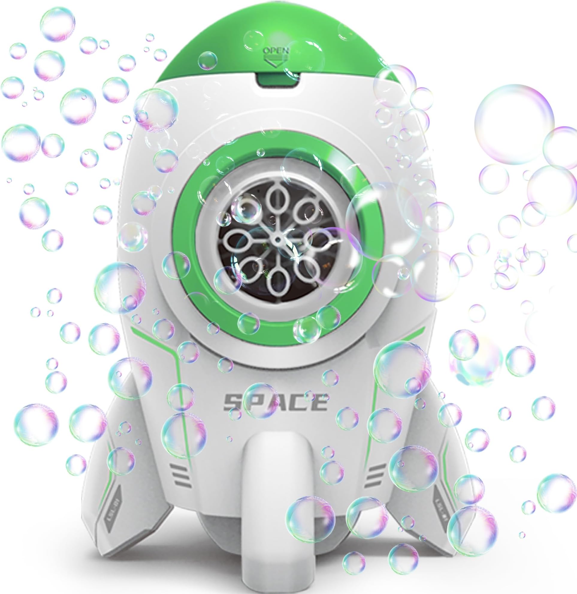 FORALES Space Rocket Shape Bubble Machine for Kids, 5000+ Bubbles/Min Outdoor Play Portable Bubble Maker for Kids Wedding Christmas Birthday Garden Outdoor Party Performance