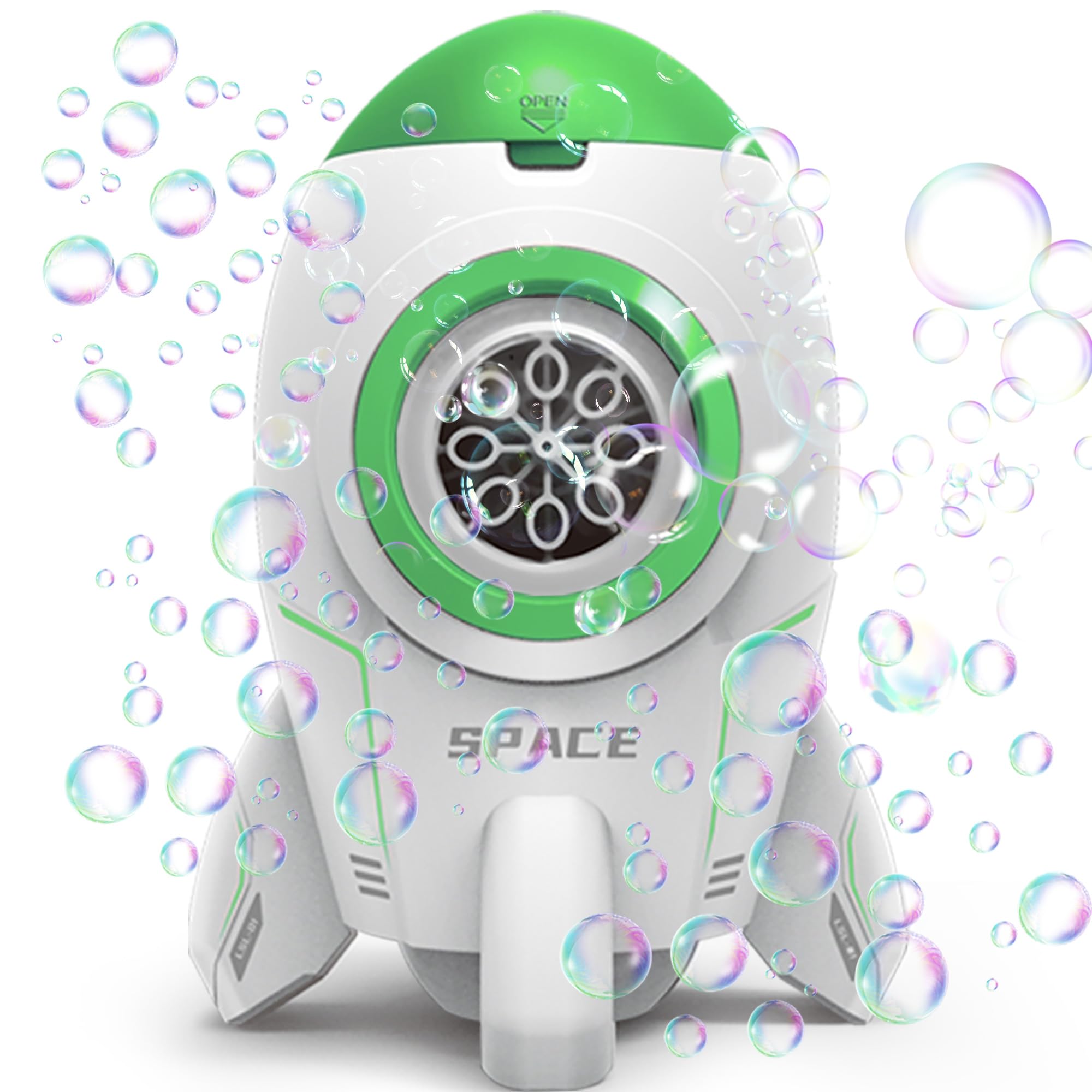 FORALES Space Rocket Shape Bubble Machine for Kids, 5000+ Bubbles/Min Outdoor Play Portable Bubble Maker for Kids Wedding Christmas Birthday Garden Outdoor Party Performance