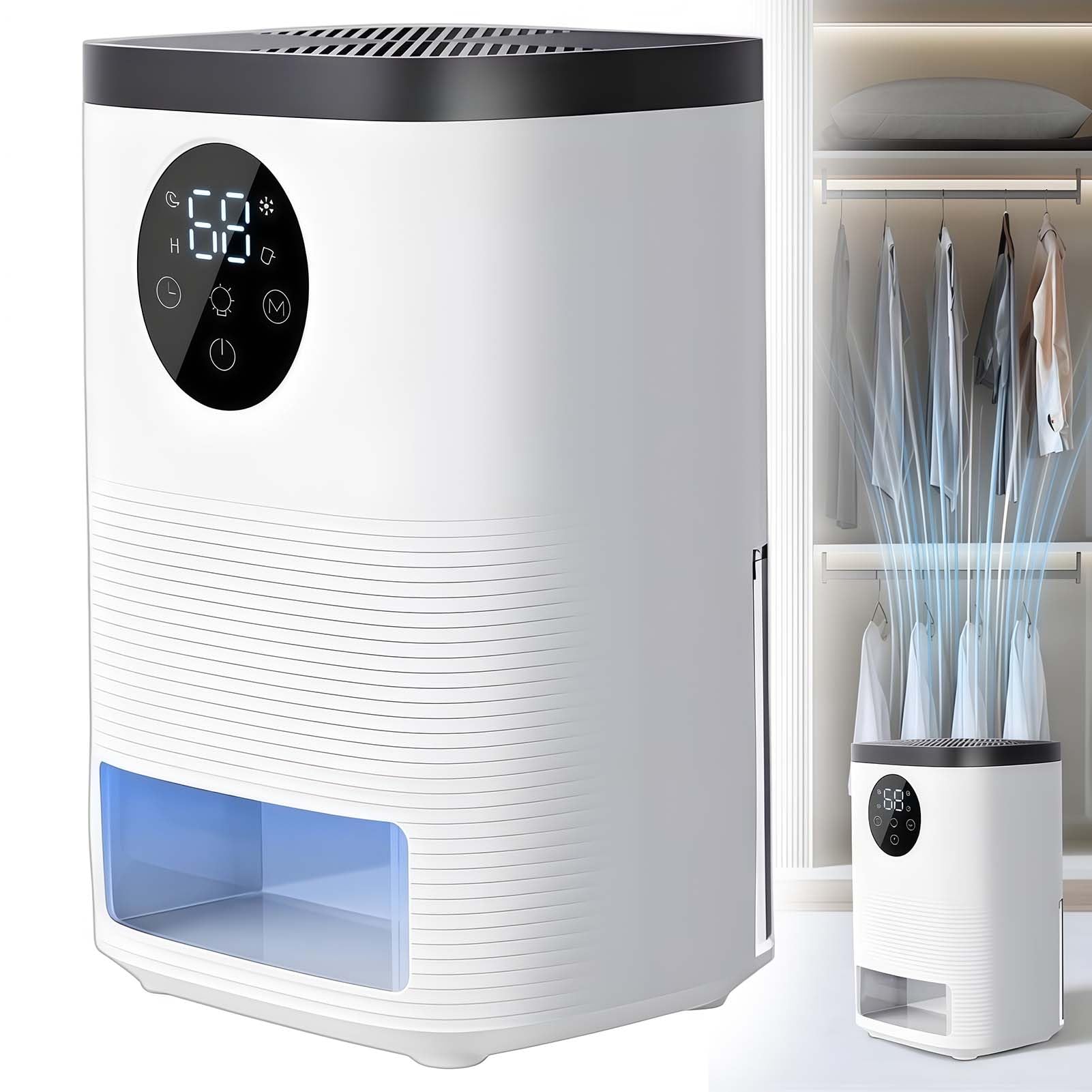 Deumidificatore da 1400 ml con sbrinamento automatico, timer 24 ore, display digitale, alta efficienza, ultra silenzioso per camera da letto, armadio, bagno