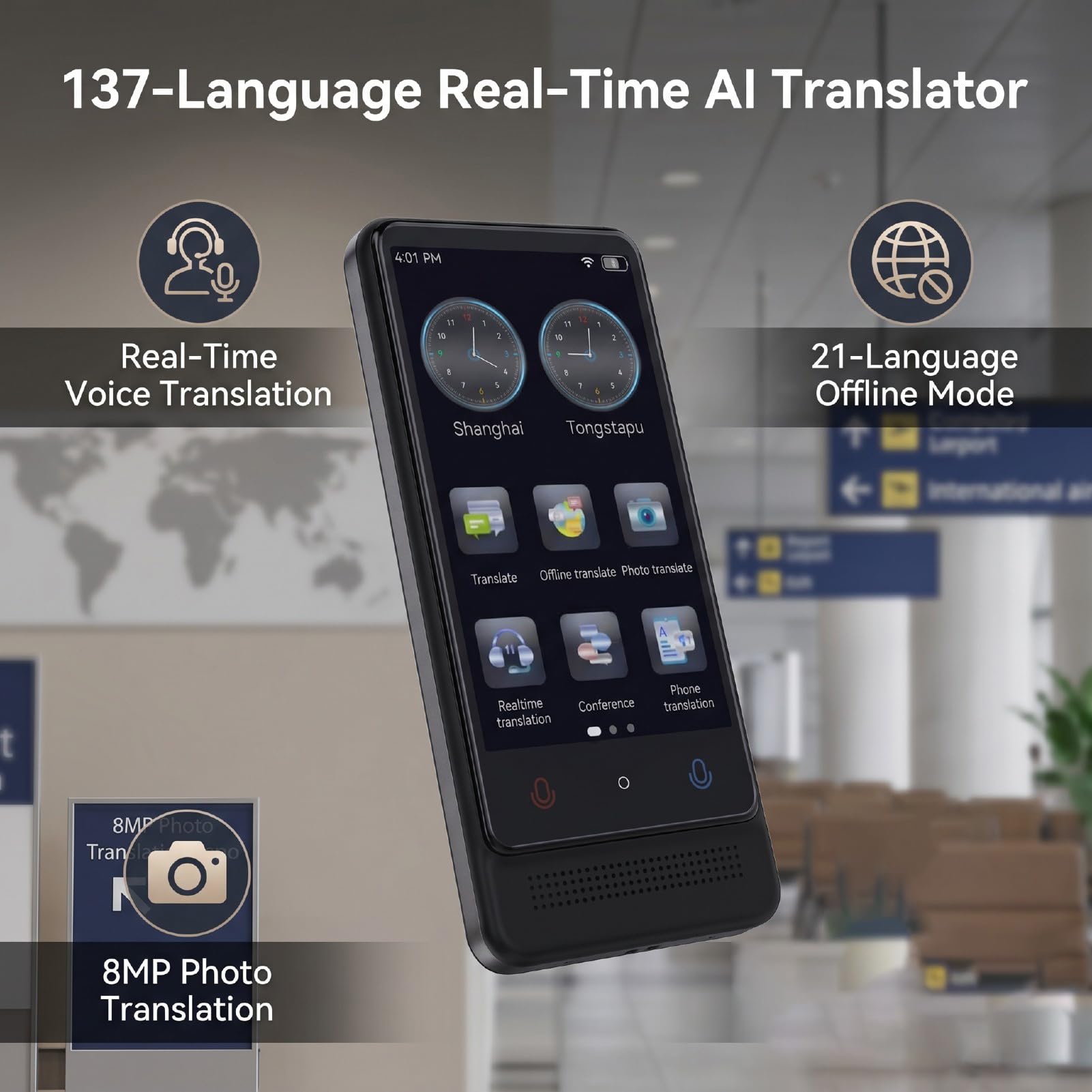 Fabater Dispositivo di Traduzione Linguistica Offline 137 Lingue Traduzione Vocale e Fotografica per Viaggi Design Compatto Materiale in Lega di Zinco