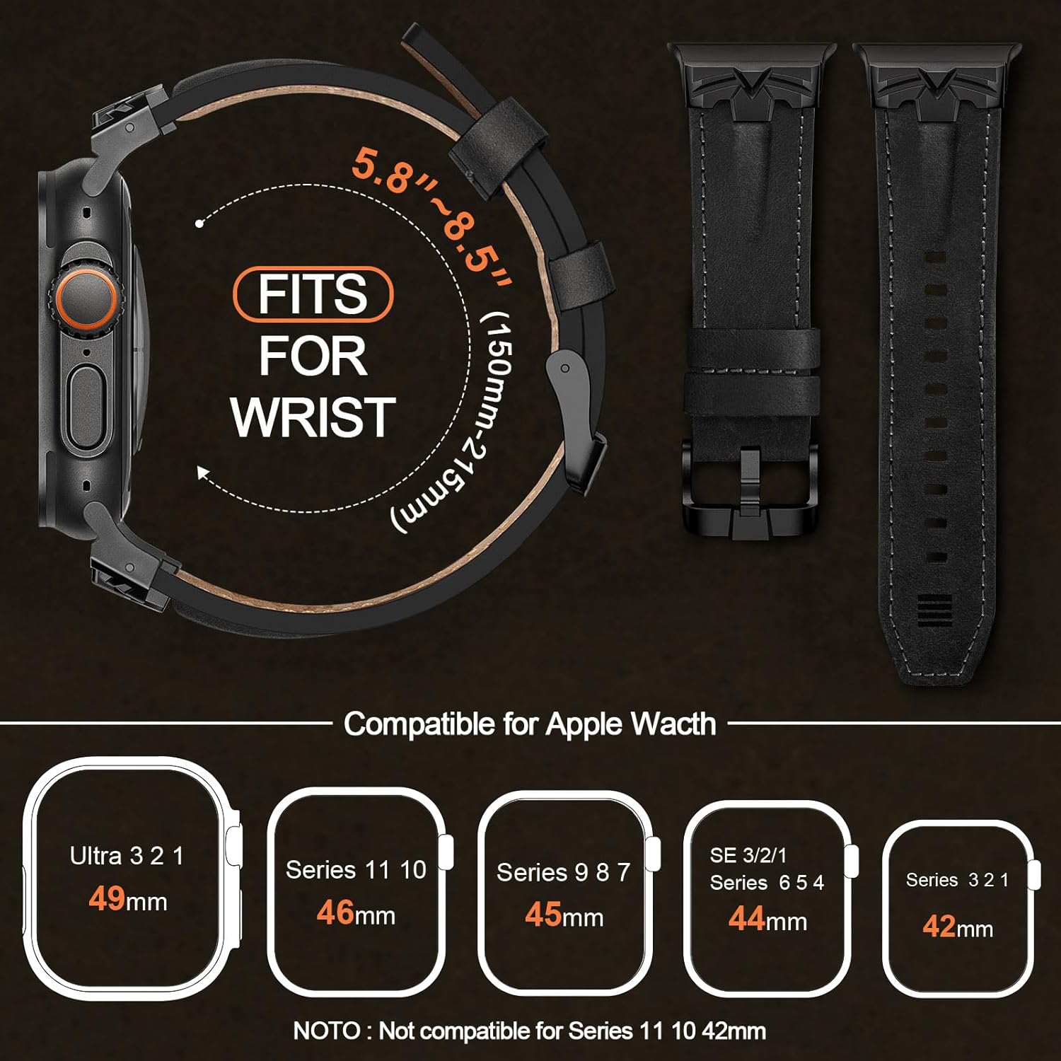 DABAOZA Leather Band Compatible for Apple Watch Ultra 3 Band 49mm 46mm 45mm 44mm for Men Women, Premium Leather Rugged Matel Replacement Strap for iWatch Ultra 2 SE Series 11 10 9 8 7 6 5 4 - Image 2