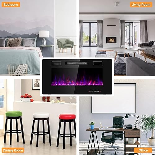 Miniatura 8 de MAT EXPERT Chimenea eléctrica empotrable de 36 pulgadas, calentador eléctrico de montaje en pared y pared, chimenea eléctrica de 750 W1500 W con