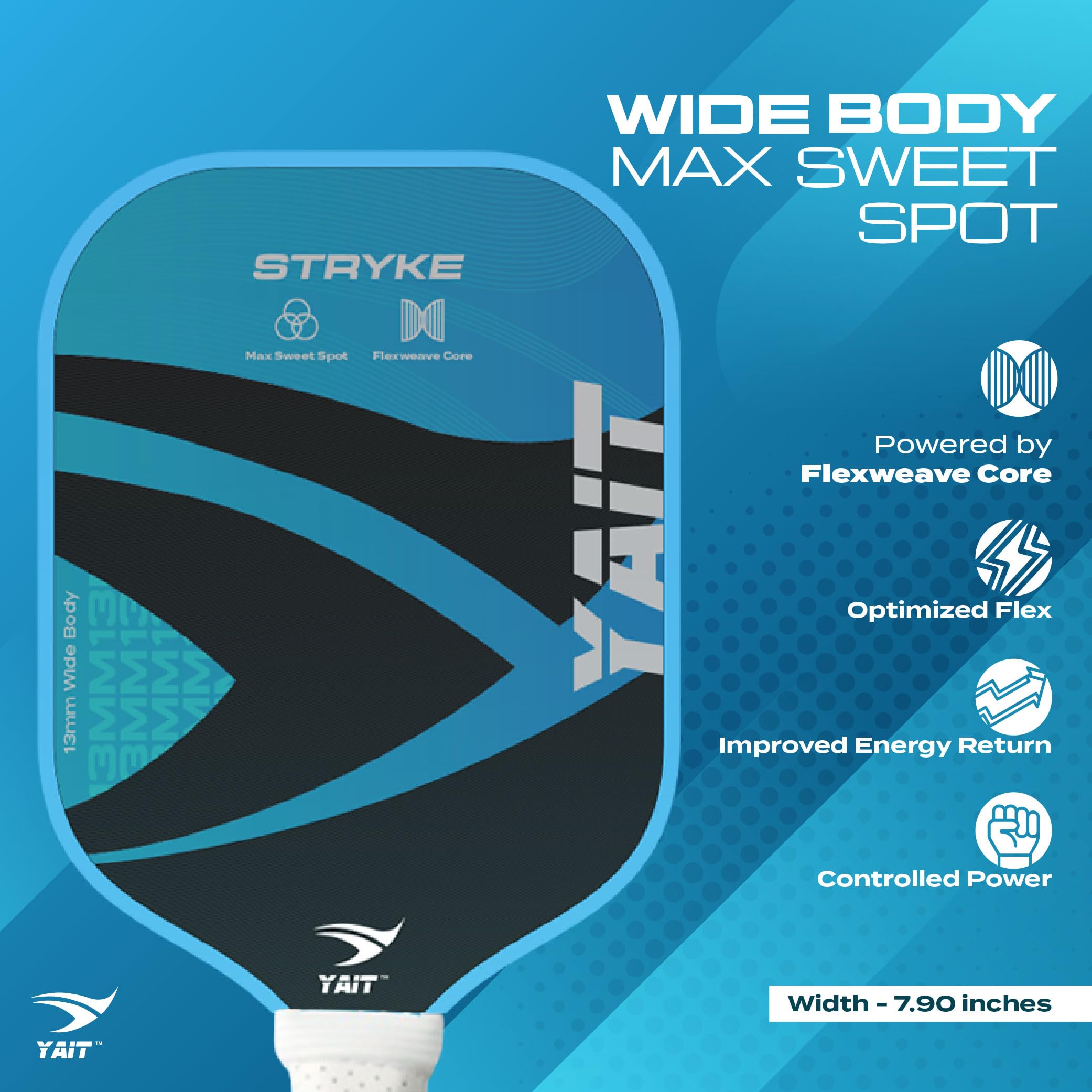 Stryke Wide Body Pickleball Paddle | 13mm Fiberglass Surface | Carbon Foam Handle | FlexWeave Core | Dense 8 mm PP Honeycomb Core | Durable Pickleball Racquet | Pickle Ball Racket of USAPA Standards 2