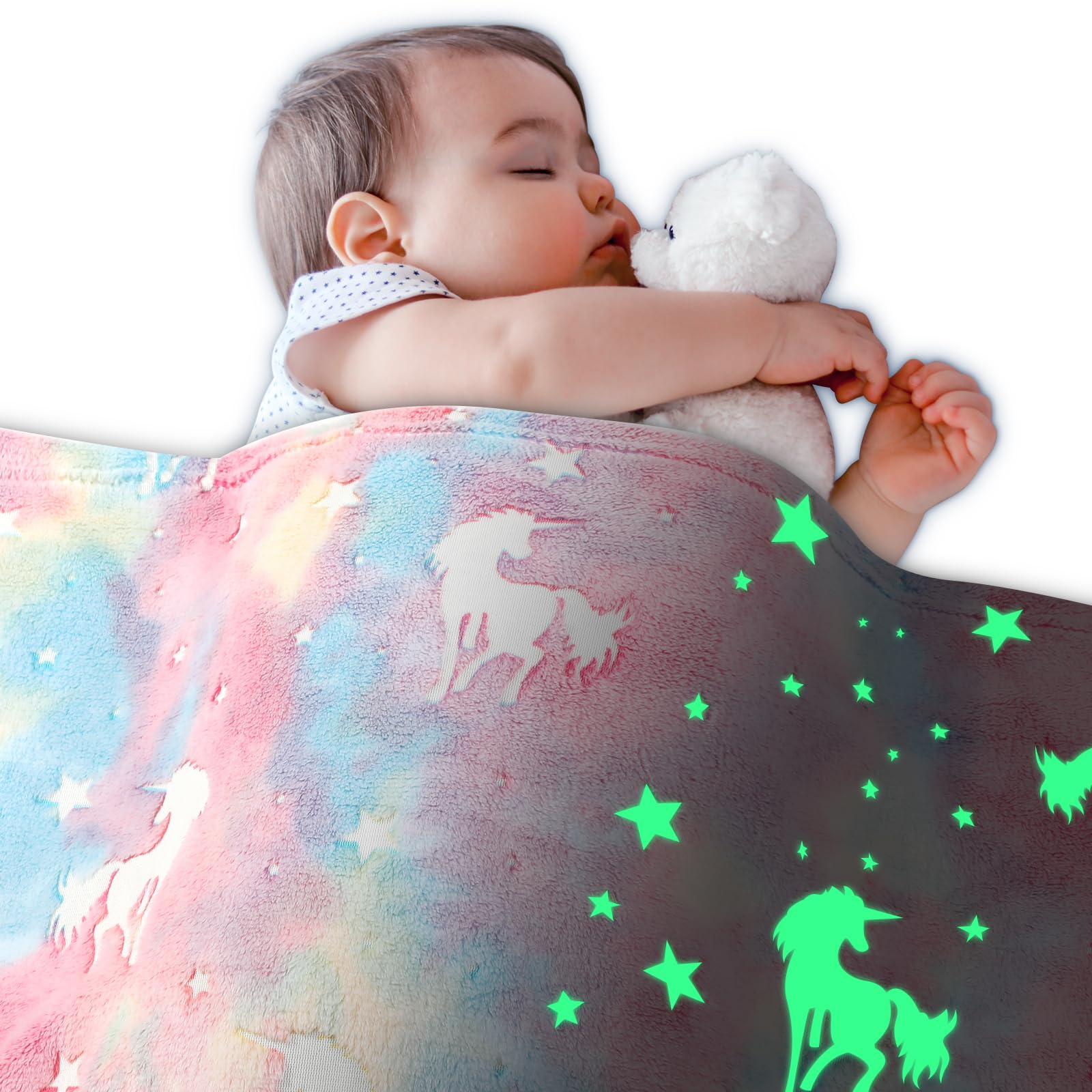 Couverture phosphorescente contre la peur du noir plaid licorne pour lit fille