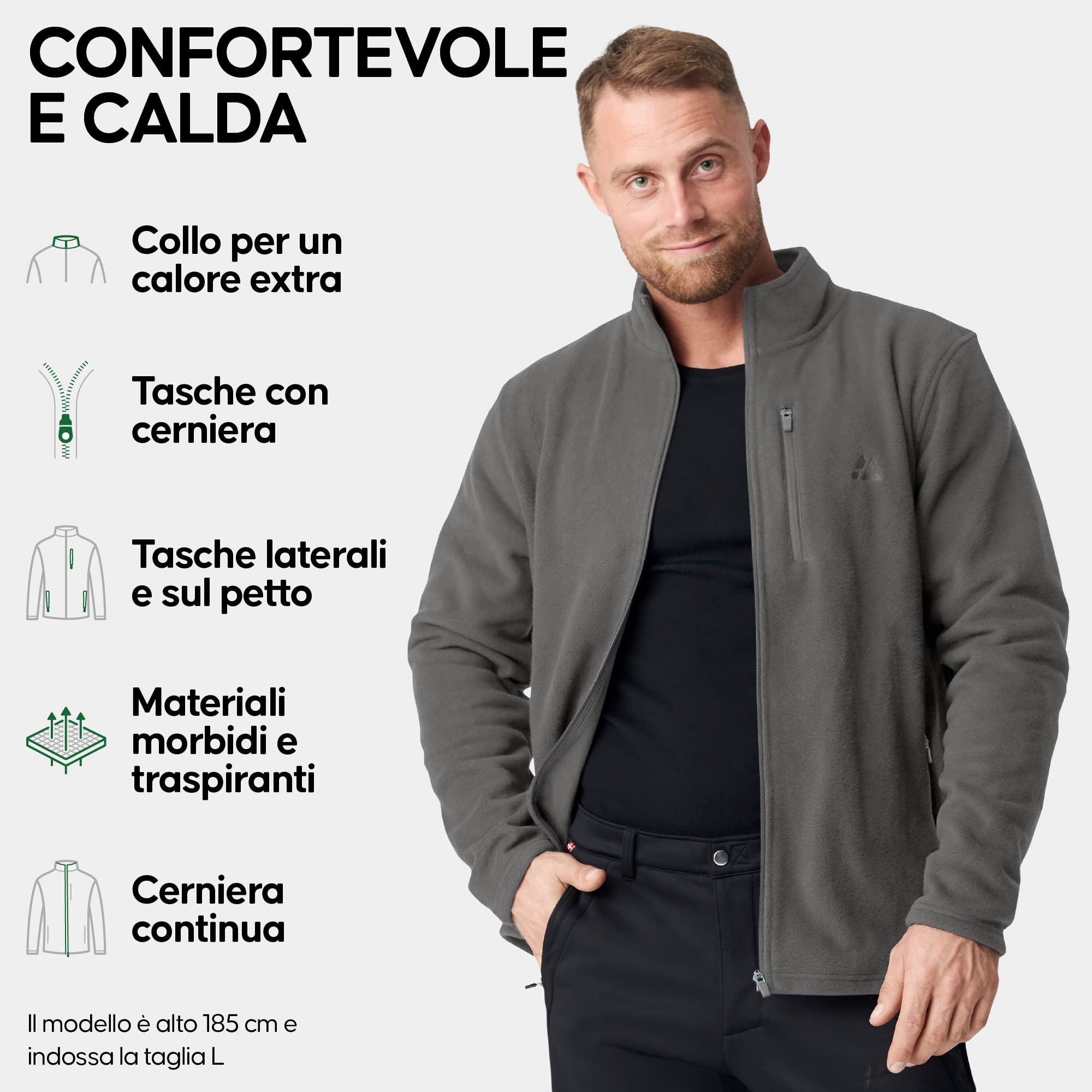 DANISH ENDURANCE Giacca in Pile, Felpa da Uomo con Zip, Invernale, Termica per Trekking e Outdoor