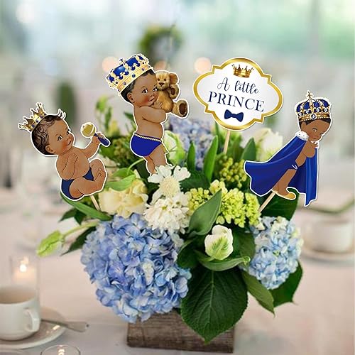 Miniatura 5 de 24 piezas de palos de centro de mesa del Príncipe Real, decoración de fiesta de baby shower para niños y niños, suministros de fiesta temática de