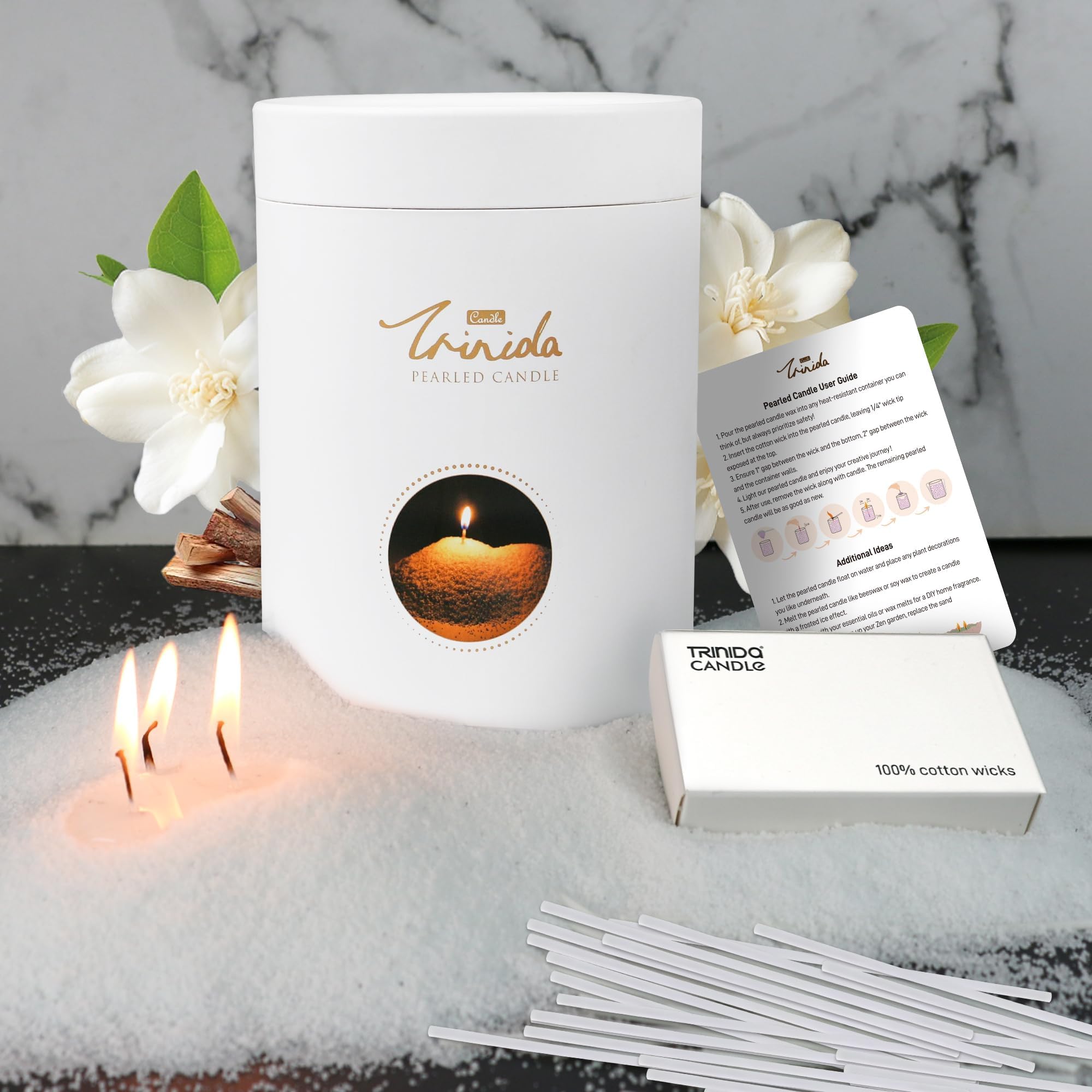 TRINIDaPearled Candle 18oz/ 1.1lb, Sandalwood Jasmine Scented Sand Candles with 30 Wicks, Refillable Pearled Candle Sand for Candle Making (White, Silk Mist)