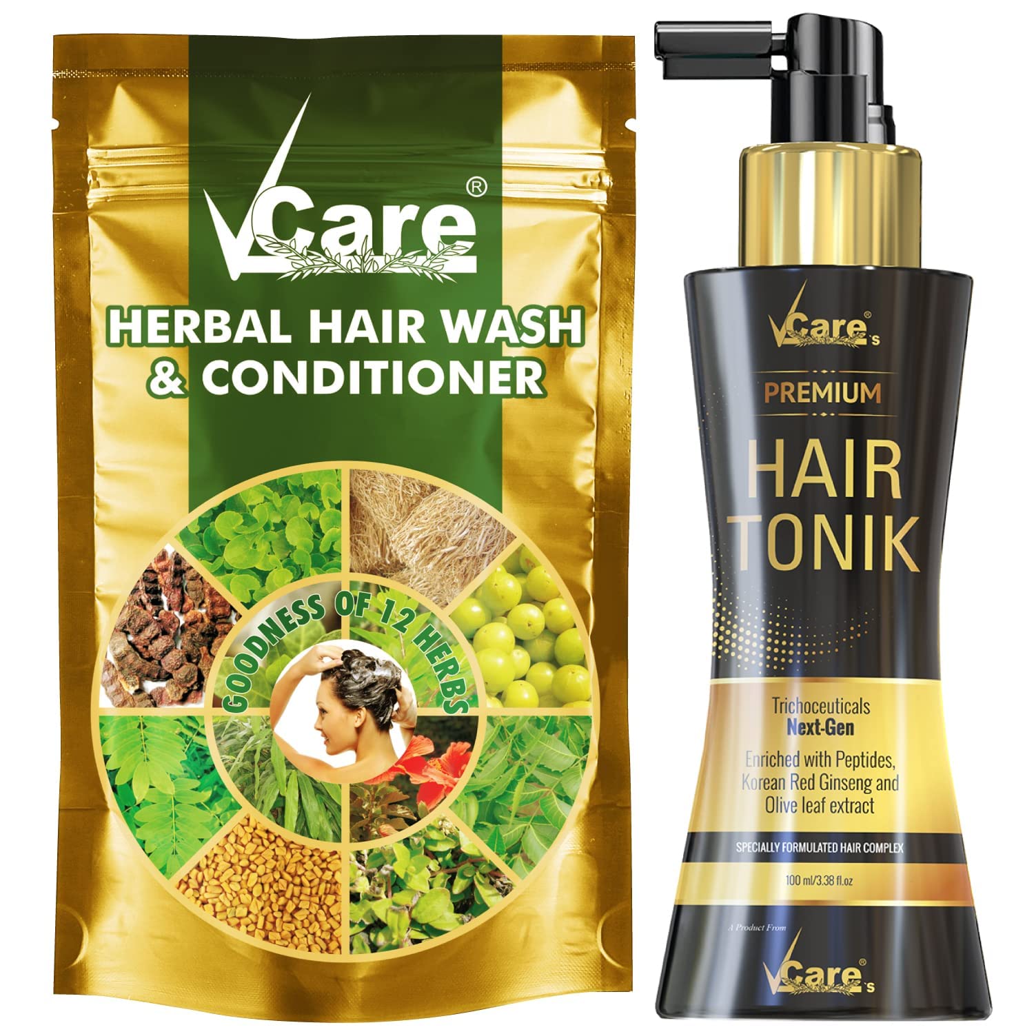 VCare Herbal Hair Wash Conditioner and Premium Hair Tonik Combo for Men and Women Combo Pack 1+1