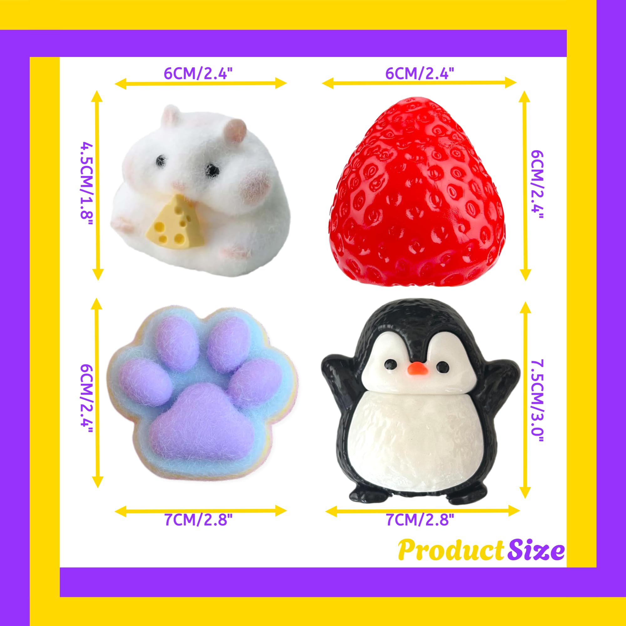 Taba Squishy Kit 4PCS - Strawberry, Hamster, Penguin & Rainbow Paw, Small - Image 2