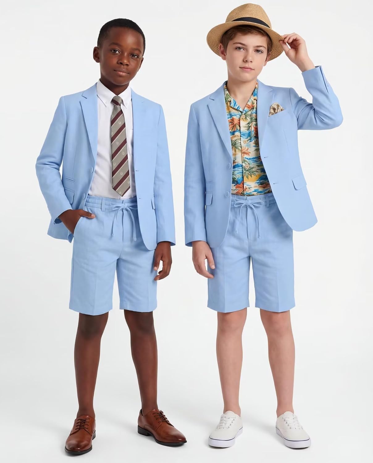 Linen Boys Suit 2 Piece Slim Fit Blazer Jacket Short Pants Set Retro Casual Kids Linen Suits Sets for Boy Wedding Prom Outfit