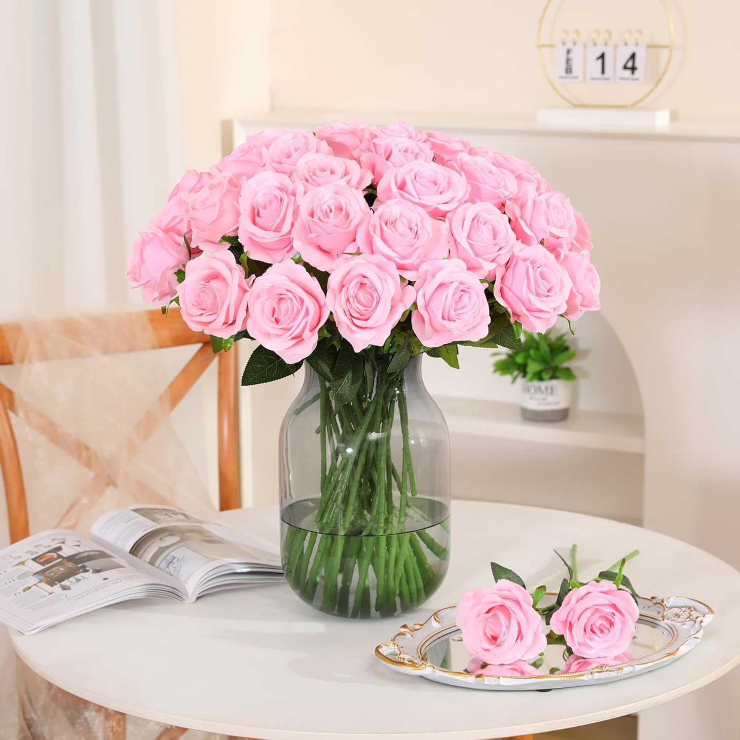 Nubry 50pcs Artificial Silk Roses Bulk,Fake Roses Flower with Stems Realistic Flowers for Wedding Centerpiece Home Party Decor(Pink) - Image 7