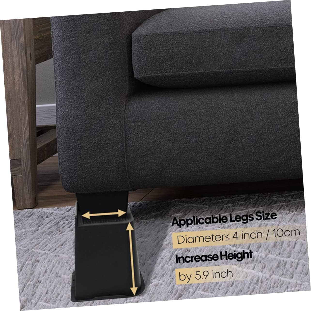 jojofuny 4pcs Thick Bed Foot Slip Rubber Furniture Legs Risers for Carpet Desk Couch Washing Machine