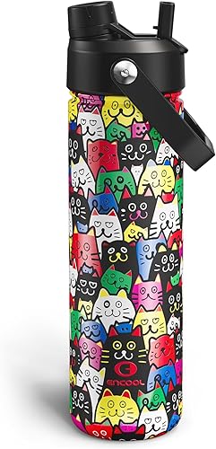 Vista 181 de ENCOOL Botella de agua aislada con popote, de acero inoxidable, a prueba de fugas, sin BPA, al vacío de doble pared que se mantiene fría durante 24