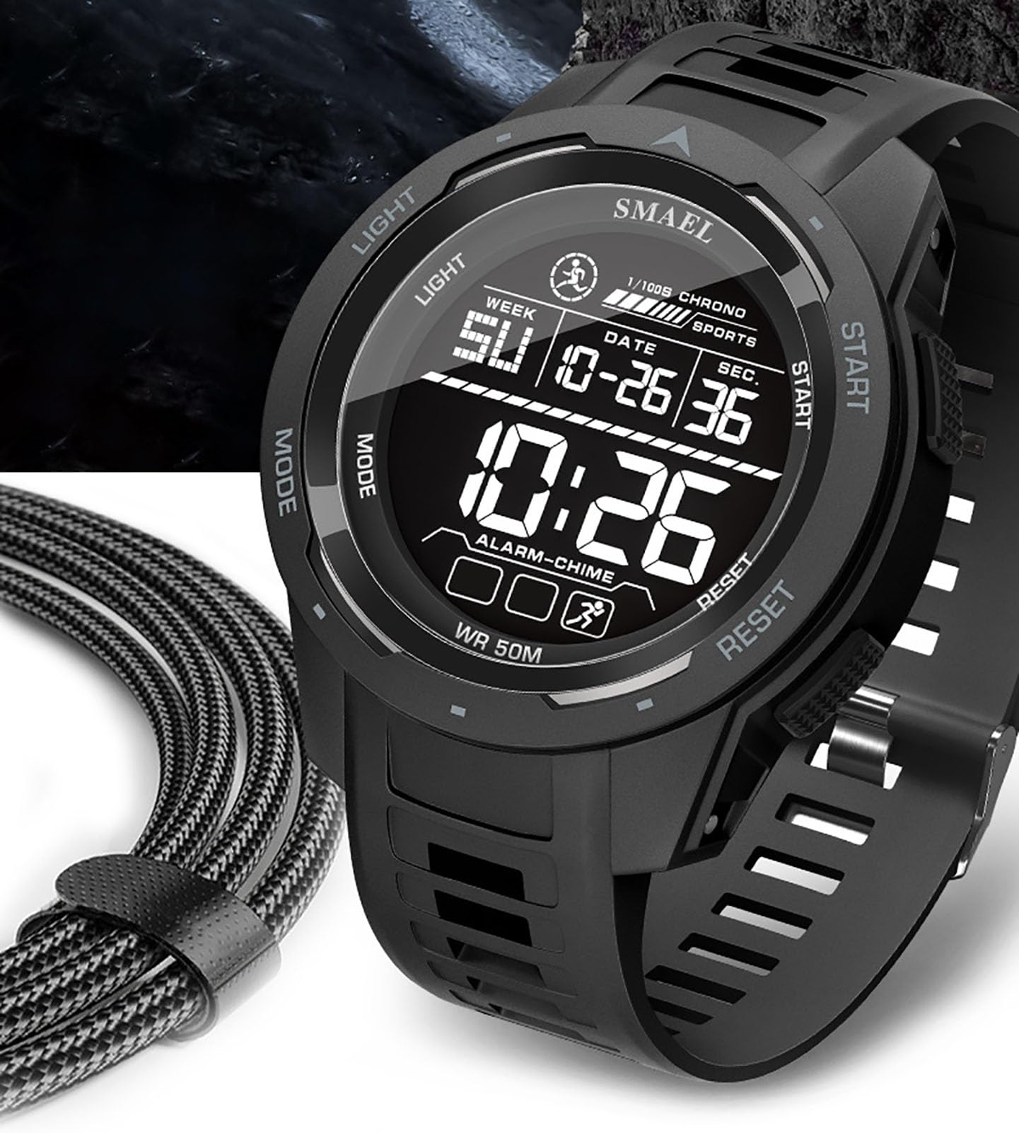 Orologio Digitale Sportivo da Uomo, Impermeabile con Grande quadrante, retroilluminazione, Uomini Attivi.