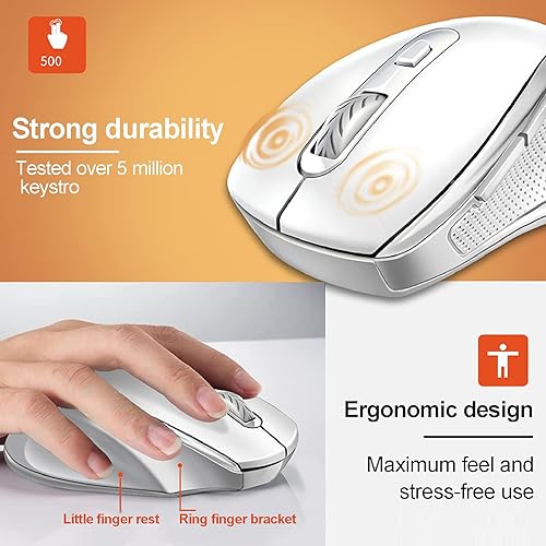 Miniatura 3 de Ratón inalámbrico, 2.4Ghz OficinaGaming Ratón óptico ergonómico 1600dpi para computadora de escritorio portátil (blanco)