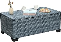Vista 10 de Rattaner Mesa de centro para patio con almacenamiento de mimbre para exteriores y mesa auxiliar de mimbre para todo tipo de clima con cubierta Negro