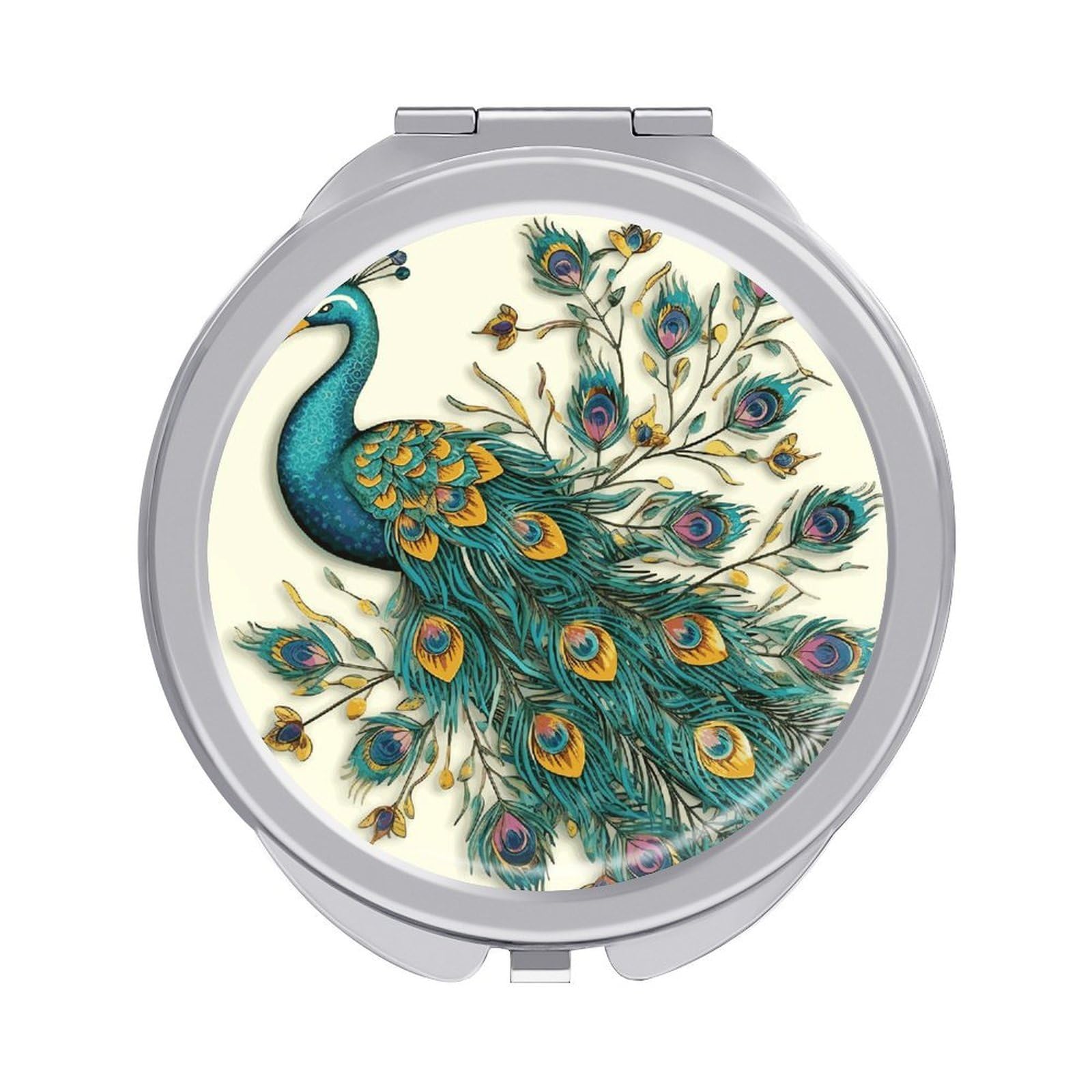 FekiLoot Peacock Pattern Travel Makeup Mirror 2 X /1 X Magnifying Slim Pocket Mirrors Compact for Purse Travel Makeup Mirrors for Pocket, Handbag, Purse Women Gift