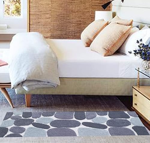 Vista 4 de THE BEER VALLEY Pebble Stone - Alfombra de baño antideslizante de 24 x 60 pulgadas, suave y absorbente, alfombra de baño grande antideslizante