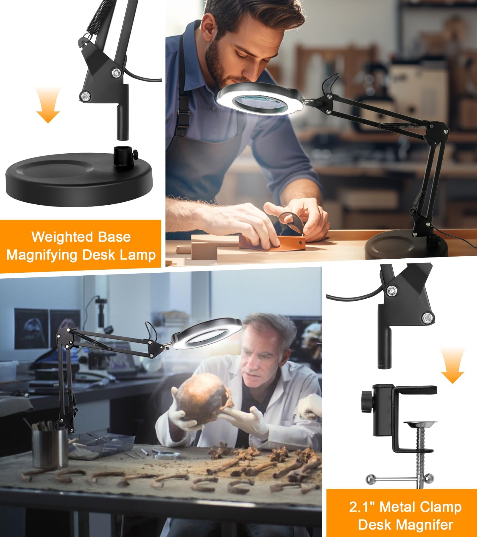 Lupa de Mesa 10x con Luz 84 LED Cuello Cisne Flexible Iluminado 5 Modos De Color Control Táctil Lámpara De Aumento Manos Libres Regulable para Pintar Manualidades Pasatiempos Costura y Trabajos Cerca