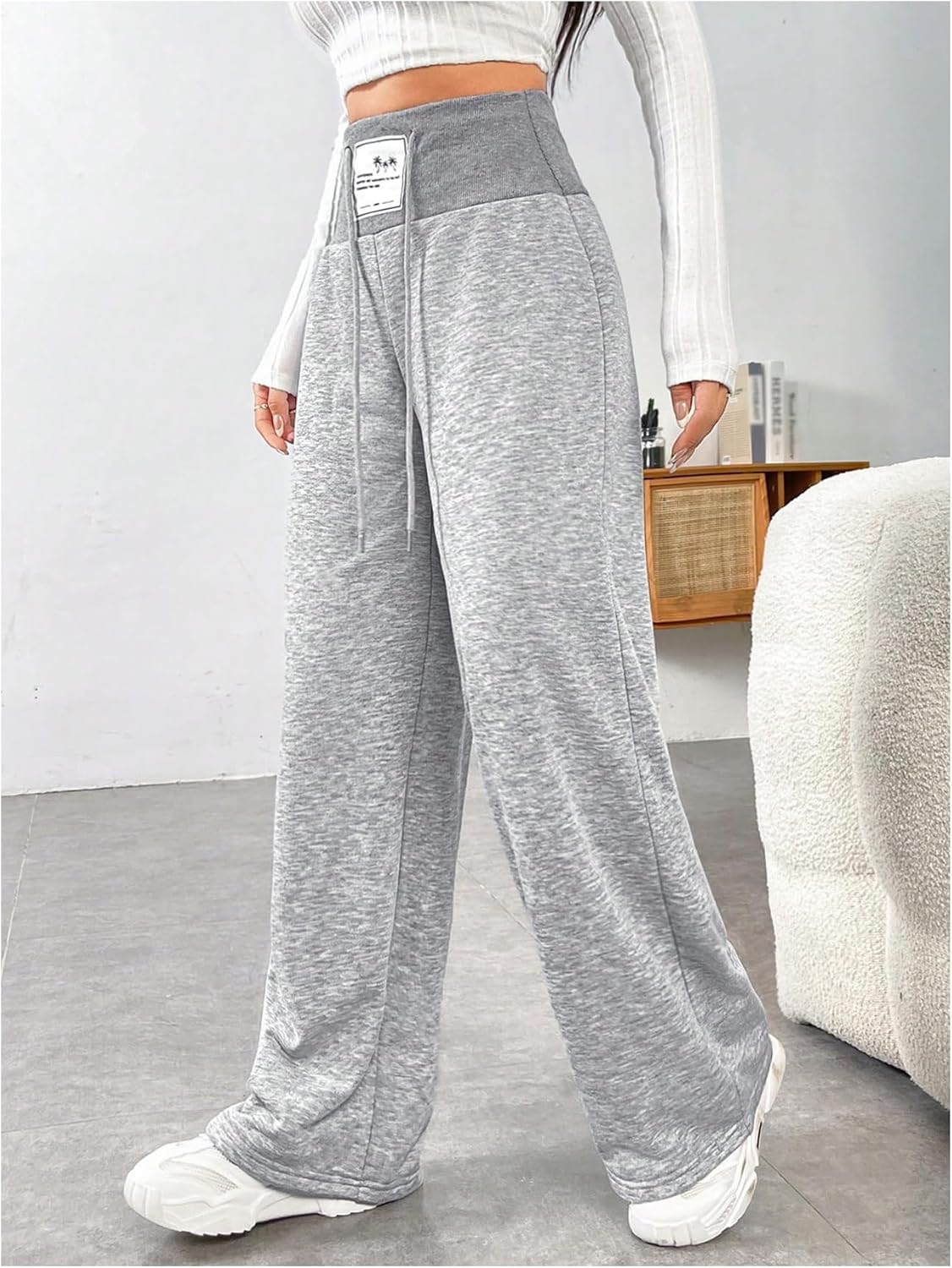 Women's High Waisted Sweatpants Drawstring Waist Athletic Pants Wide Leg Pants - Image 3