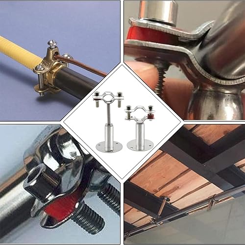 Miniatura 7 de Piutouyar Paquete de 2 soportes de tubo de montaje en pared de acero inoxidable para montaje en techo, correas de tubo ajustables para tubos de