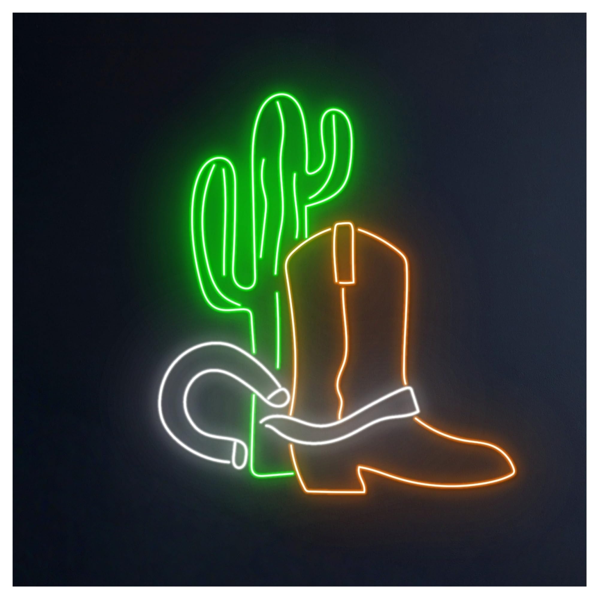 RONGCH Hanging Art Neon Signs Cowboy Boots Cactus Horseshoes Neon Sign, Suitable for Bedroom Decor with Dimmable 50cm