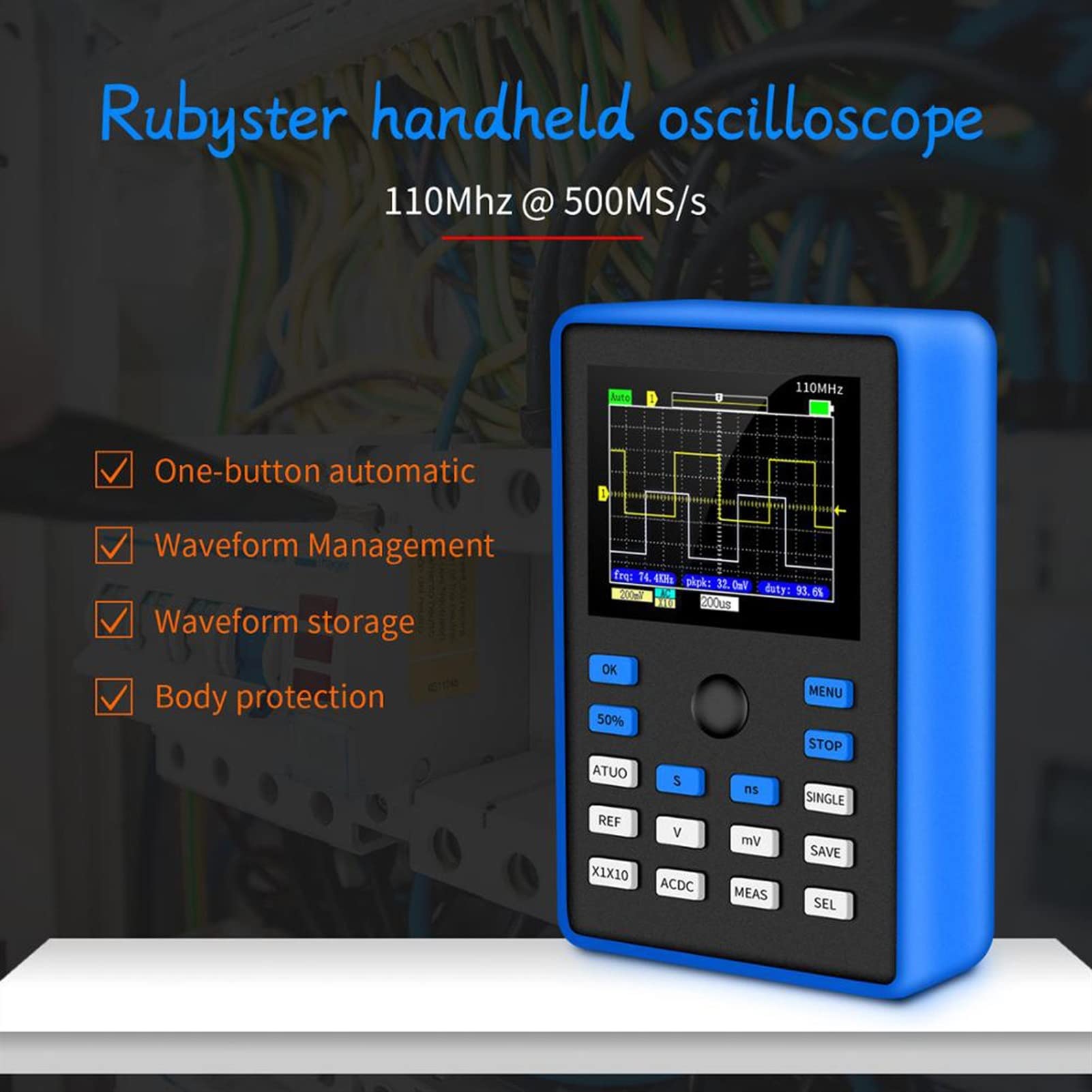Osciloscopio, DSO1C15 Osciloscopio digital profesional 110MHz ancho de banda analógico 500ms / s Tasa muestreo soporte tasa Almacenamiento
